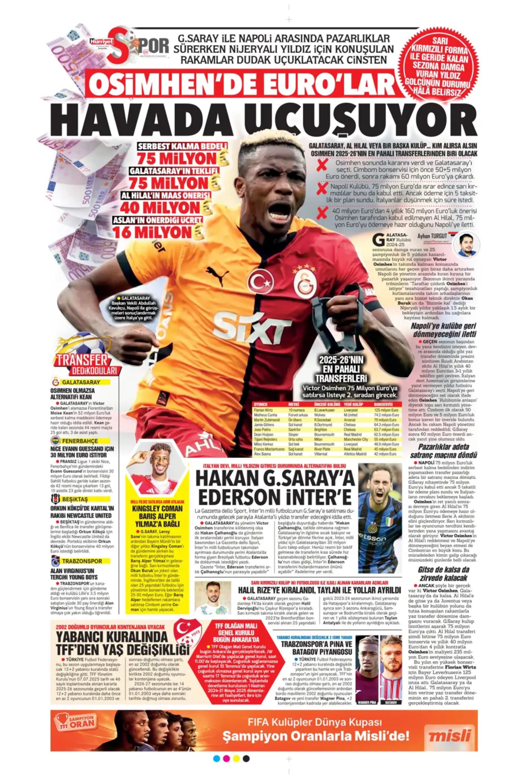Sporda günün manşetleri: Fenerbahçe'den ezeli rakibine transfer çalımı!