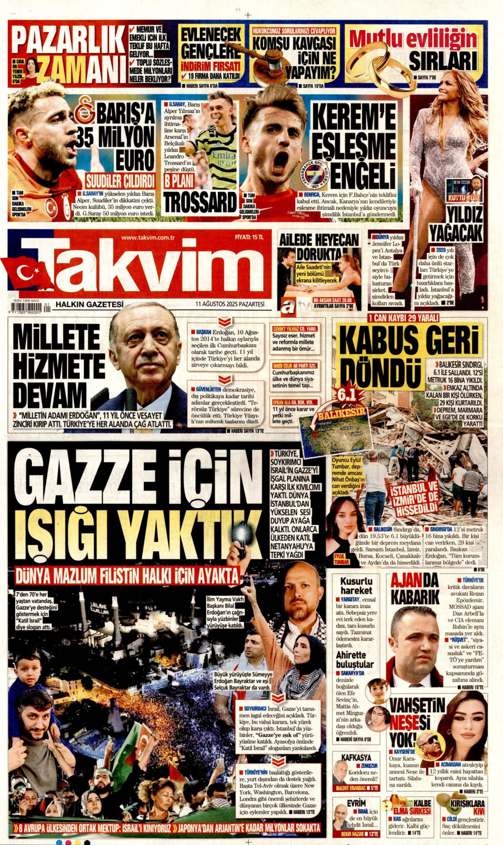 11 Ağustos 2025 gazete manşetleri: Gazeteler, Balıkesir depremini nasıl gördü?