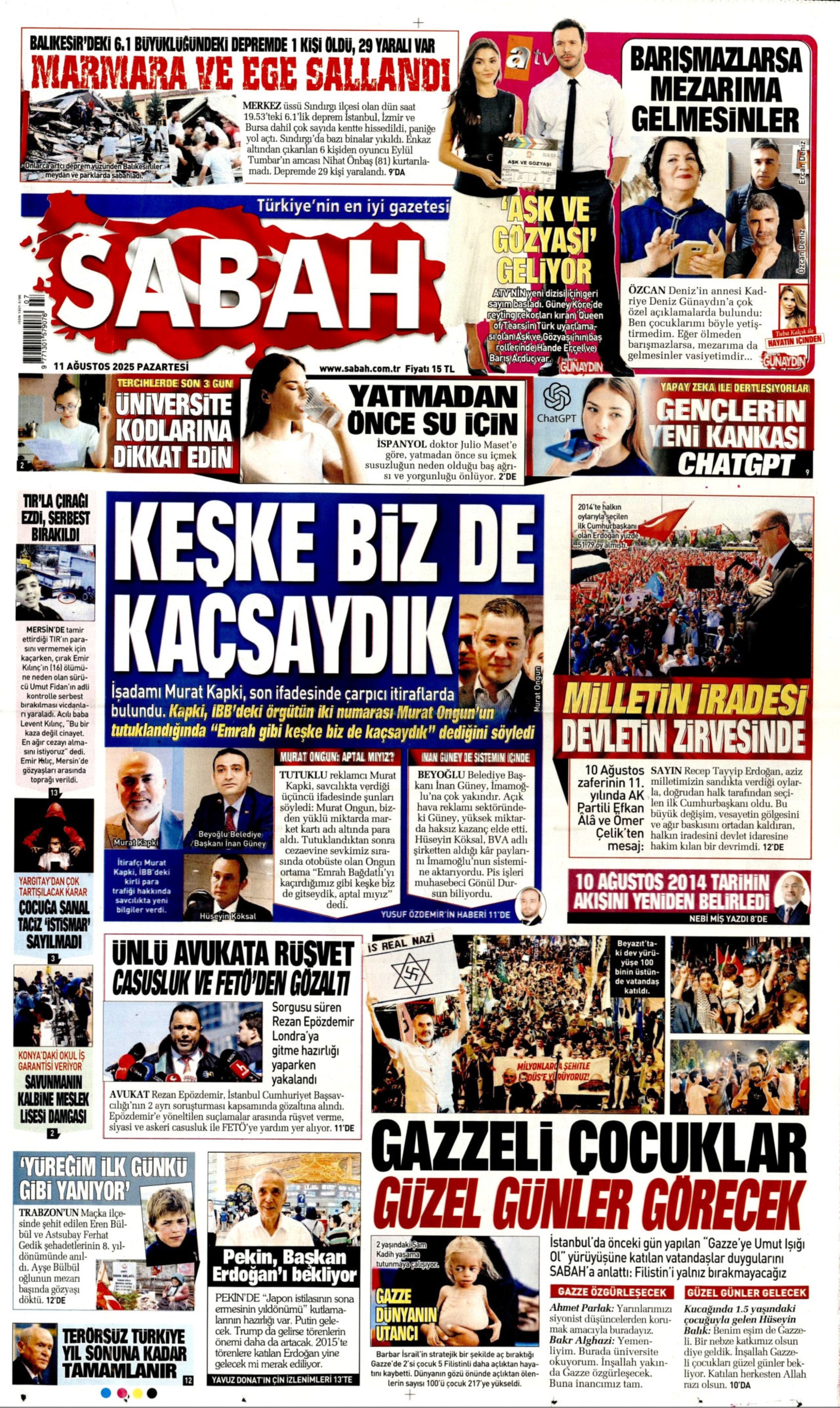 11 Ağustos 2025 gazete manşetleri: Gazeteler, Balıkesir depremini nasıl gördü?