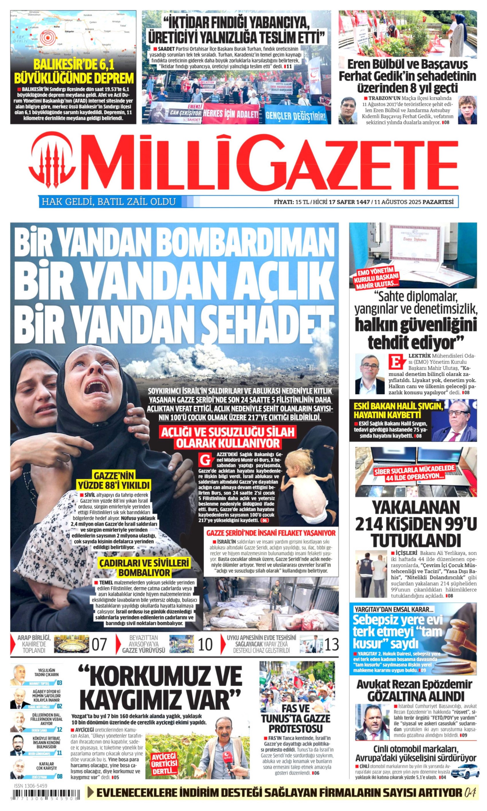 11 Ağustos 2025 gazete manşetleri: Gazeteler, Balıkesir depremini nasıl gördü?