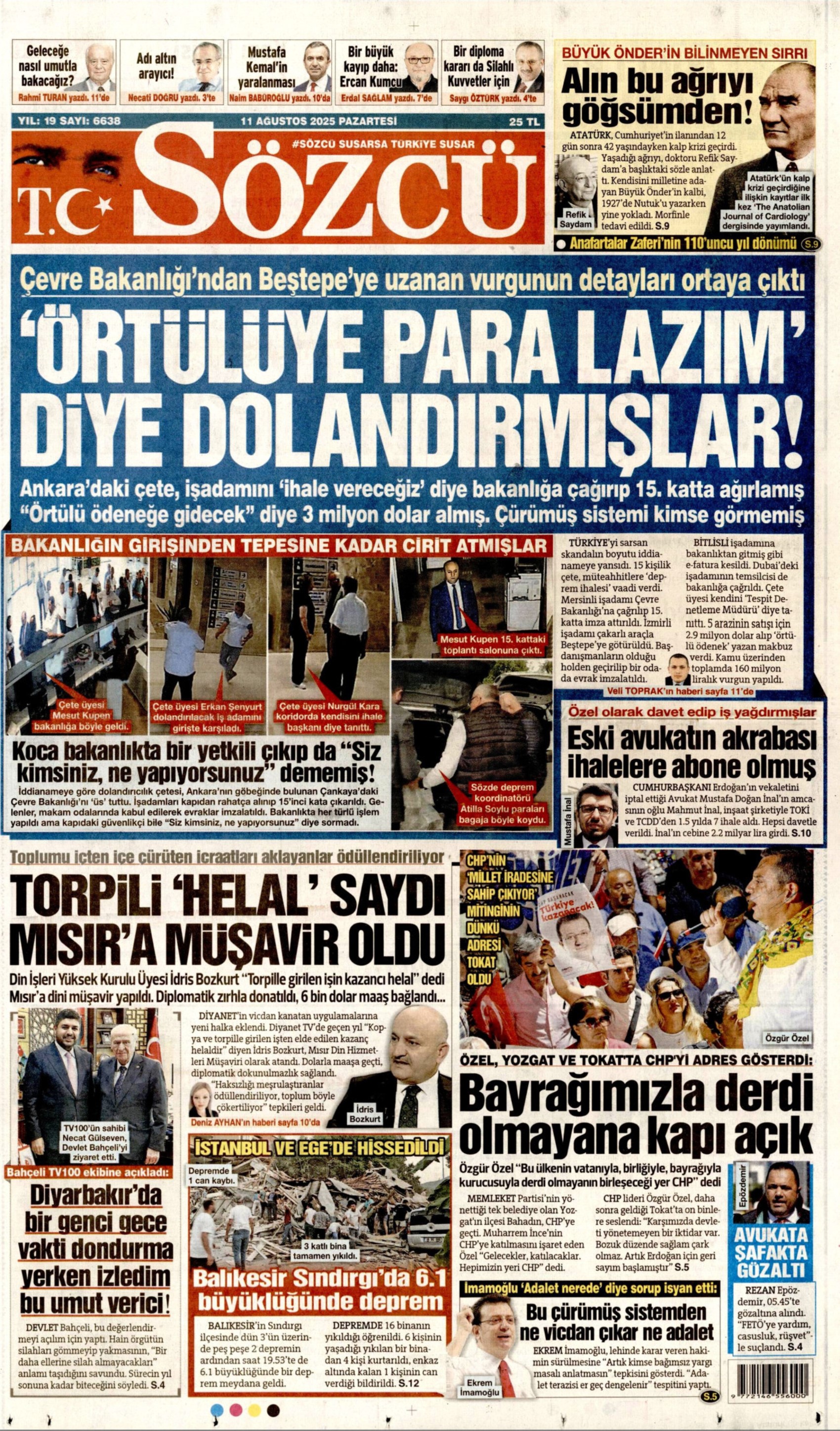 11 Ağustos 2025 gazete manşetleri: Gazeteler, Balıkesir depremini nasıl gördü?