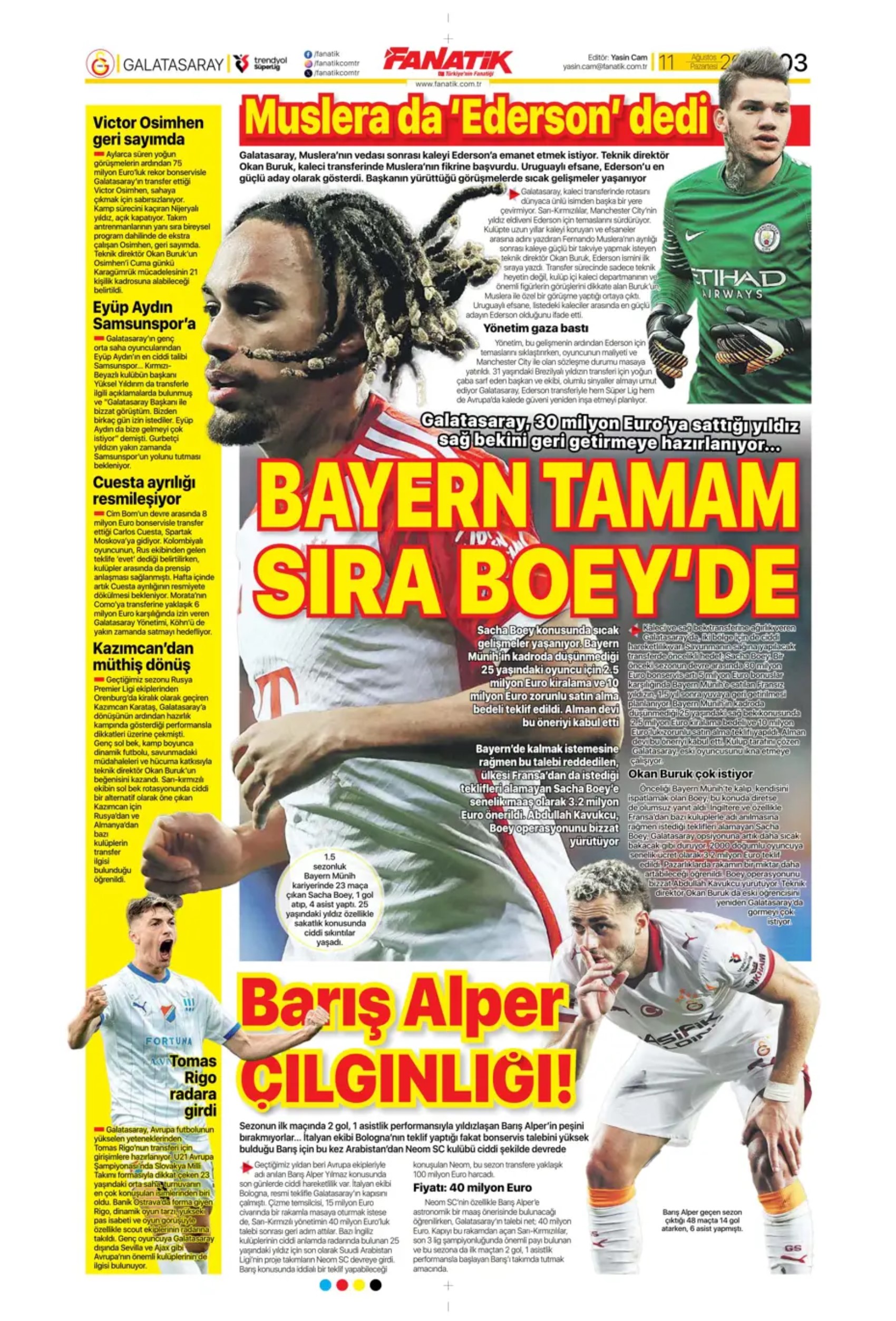 Sporda günün manşetleri... Kerem'in imza atacağı tarih netleşti: Galatasaray'a Boey piyangosu
