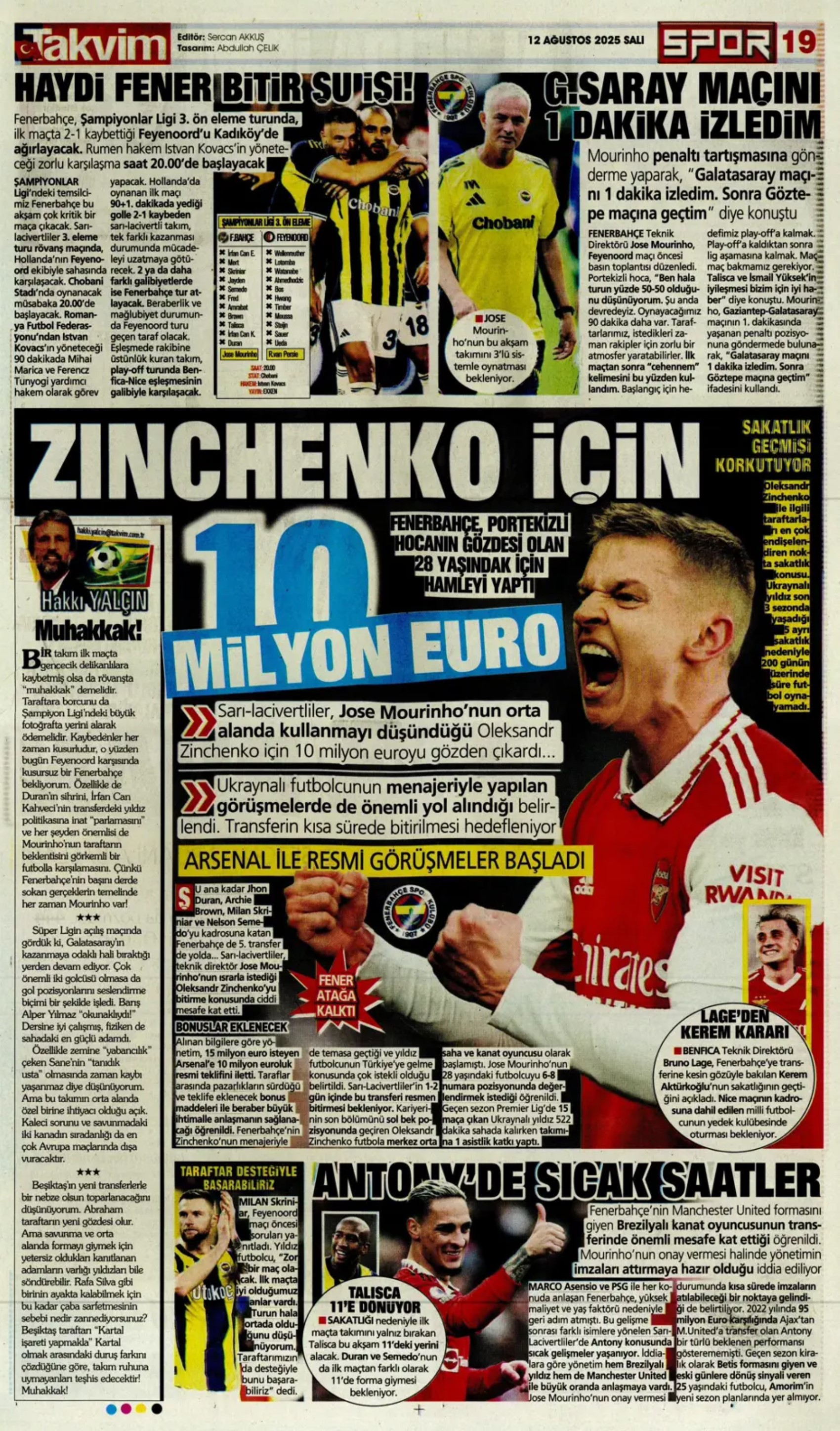 Sporda günün manşetleri... Kerem Aktürkoğlu için devreye girdi: Zinchenko geliyor!