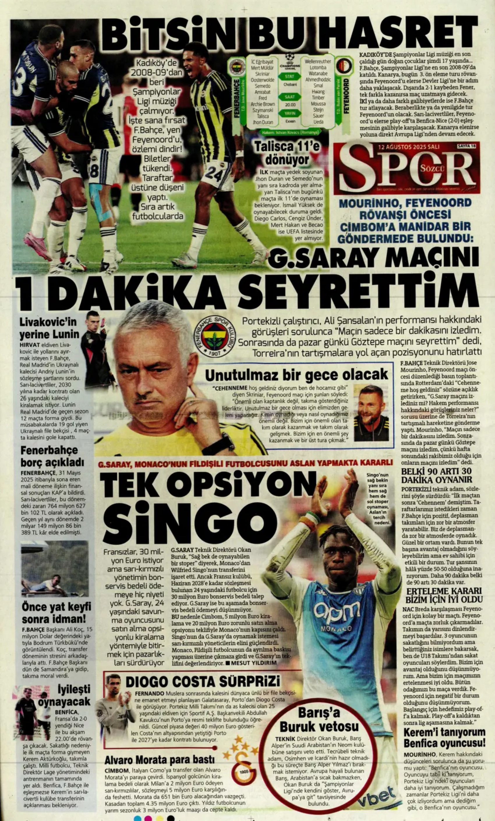 Sporda günün manşetleri... Kerem Aktürkoğlu için devreye girdi: Zinchenko geliyor!