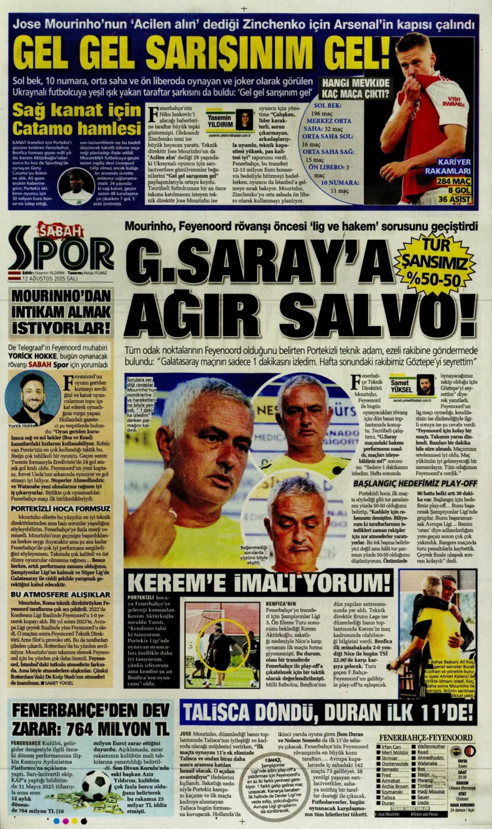 Sporda günün manşetleri... Kerem Aktürkoğlu için devreye girdi: Zinchenko geliyor!