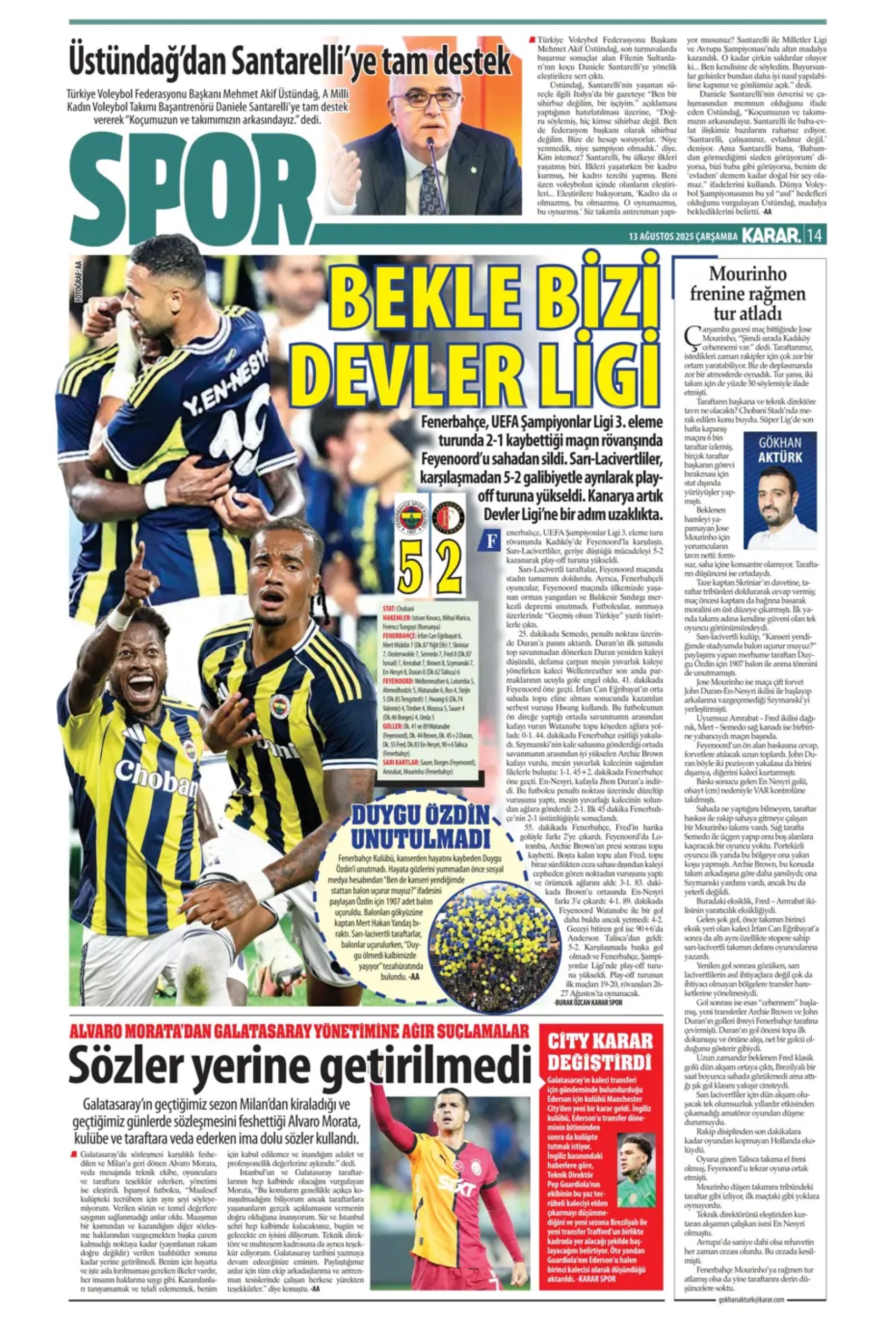 Sporda günün manşetleri: Fenerbahçe Kadıköy'de şov yaptı, kasası da doldu
