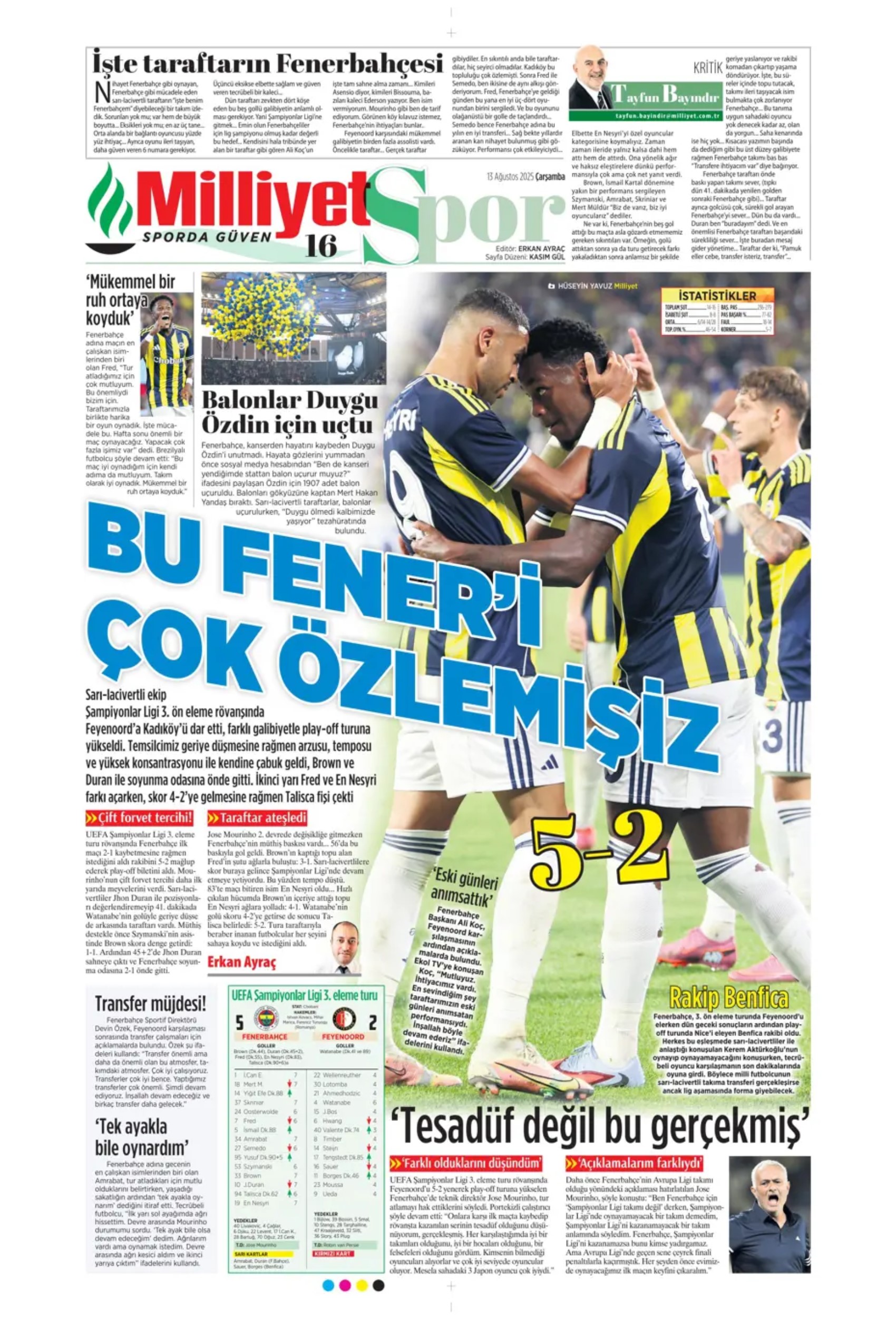 Sporda günün manşetleri: Fenerbahçe Kadıköy'de şov yaptı, kasası da doldu