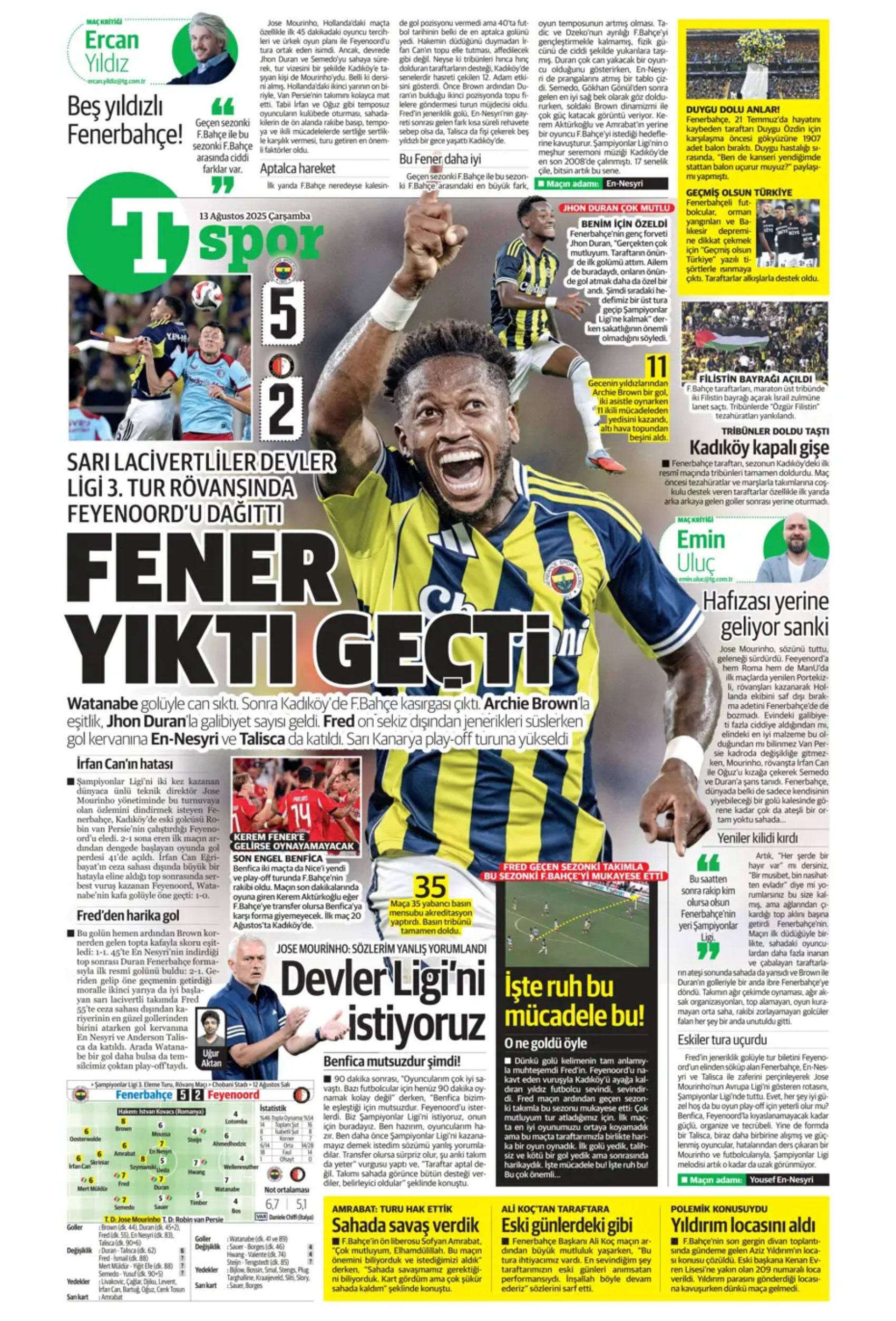 Sporda günün manşetleri: Fenerbahçe Kadıköy'de şov yaptı, kasası da doldu