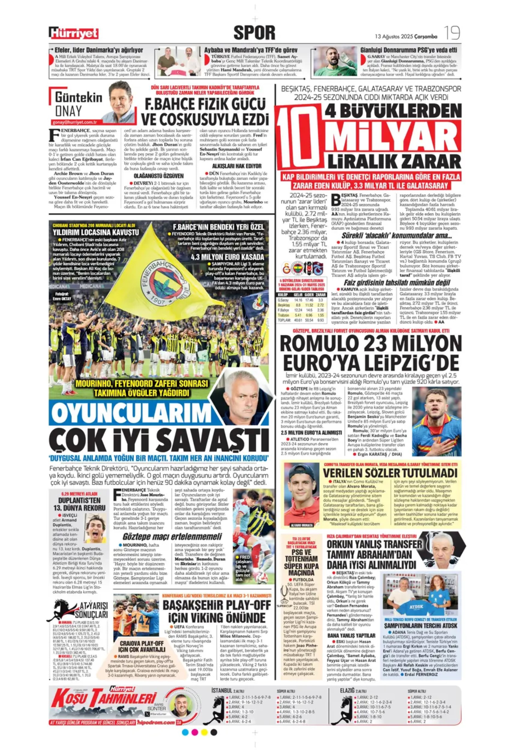 Sporda günün manşetleri: Fenerbahçe Kadıköy'de şov yaptı, kasası da doldu