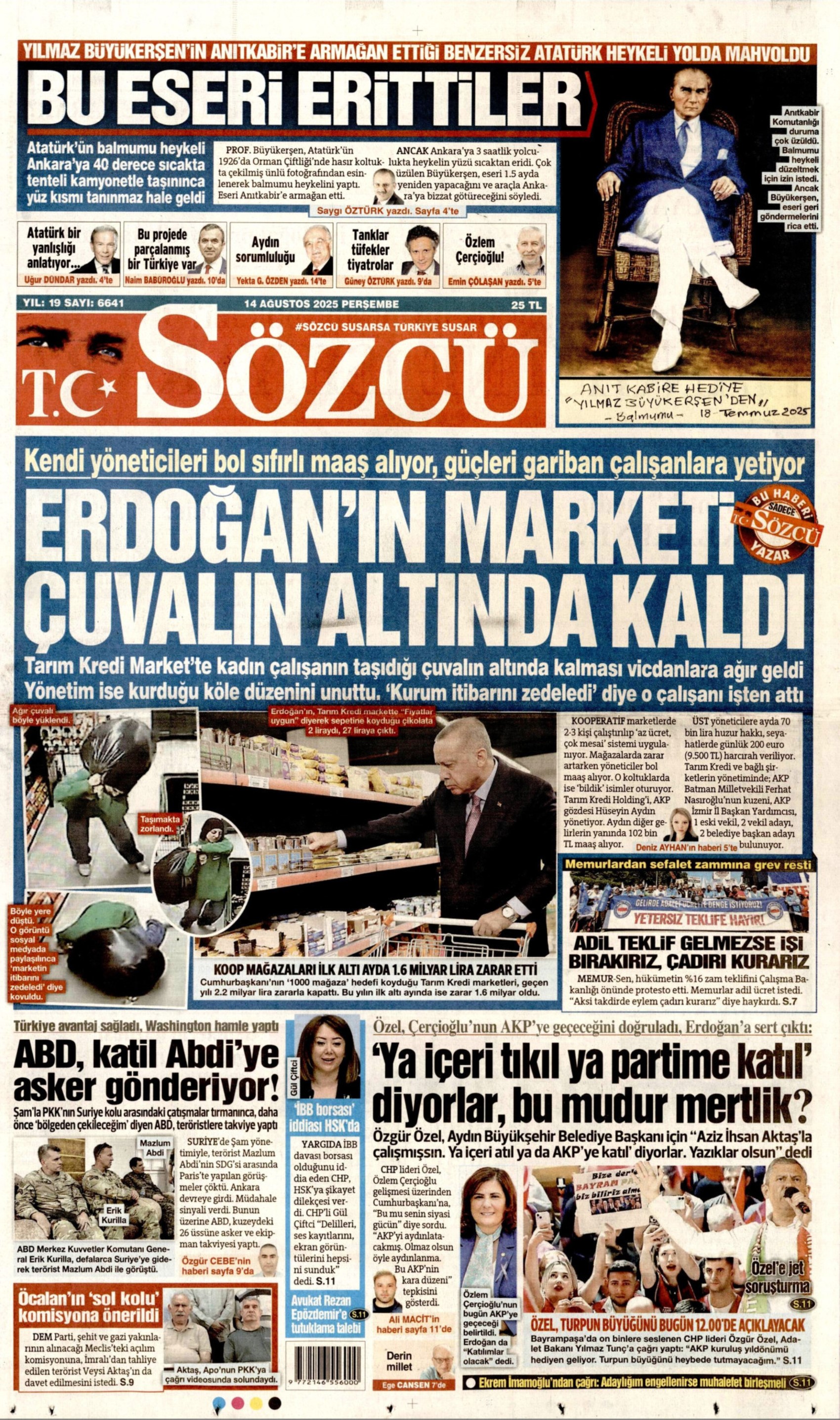 14 Ağustos 2025 gazete manşetleri: Gazeteler, Özlem Çerçioğlu'nun AKP'ye transferini nasıl gördü?