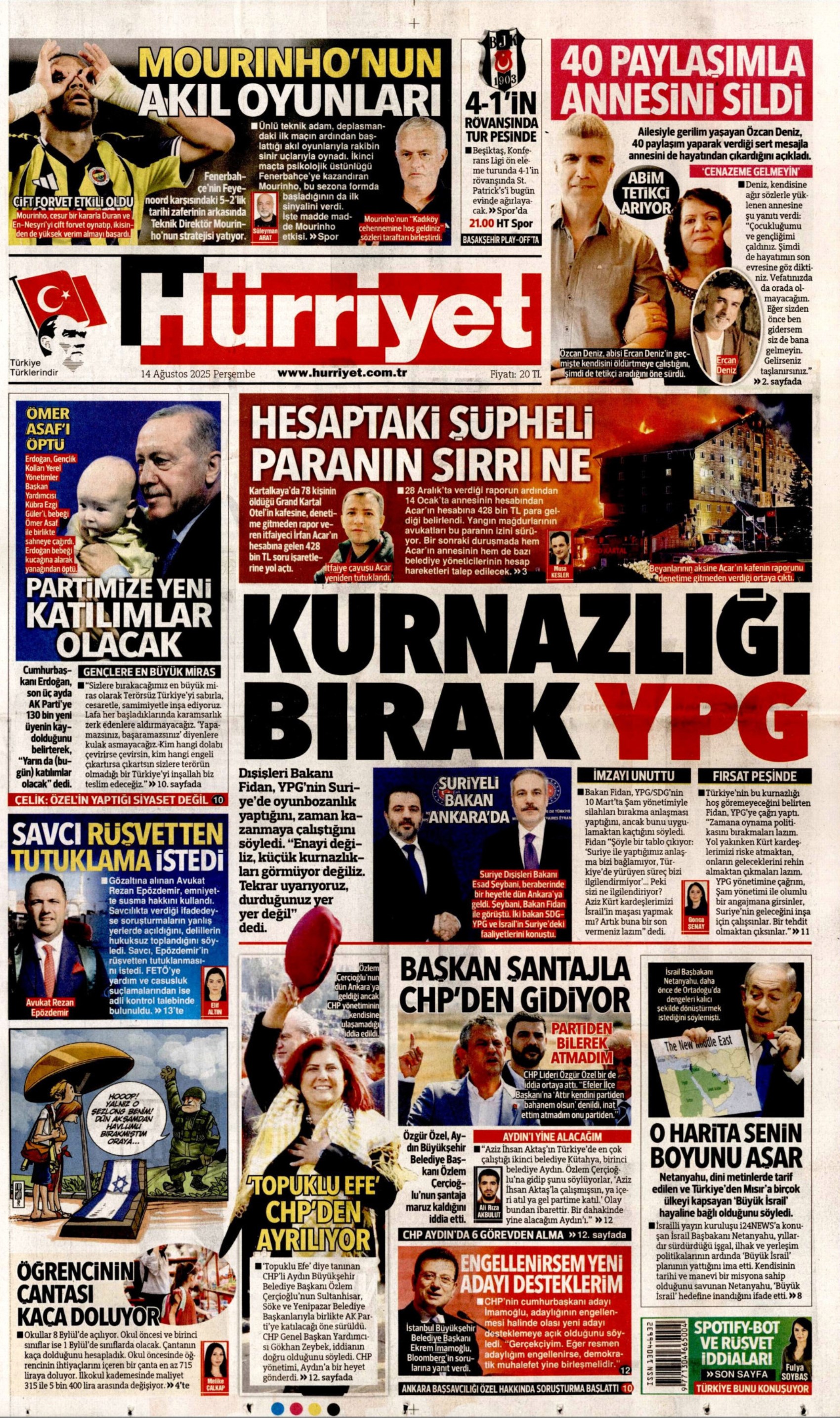 14 Ağustos 2025 gazete manşetleri: Gazeteler, Özlem Çerçioğlu'nun AKP'ye transferini nasıl gördü?