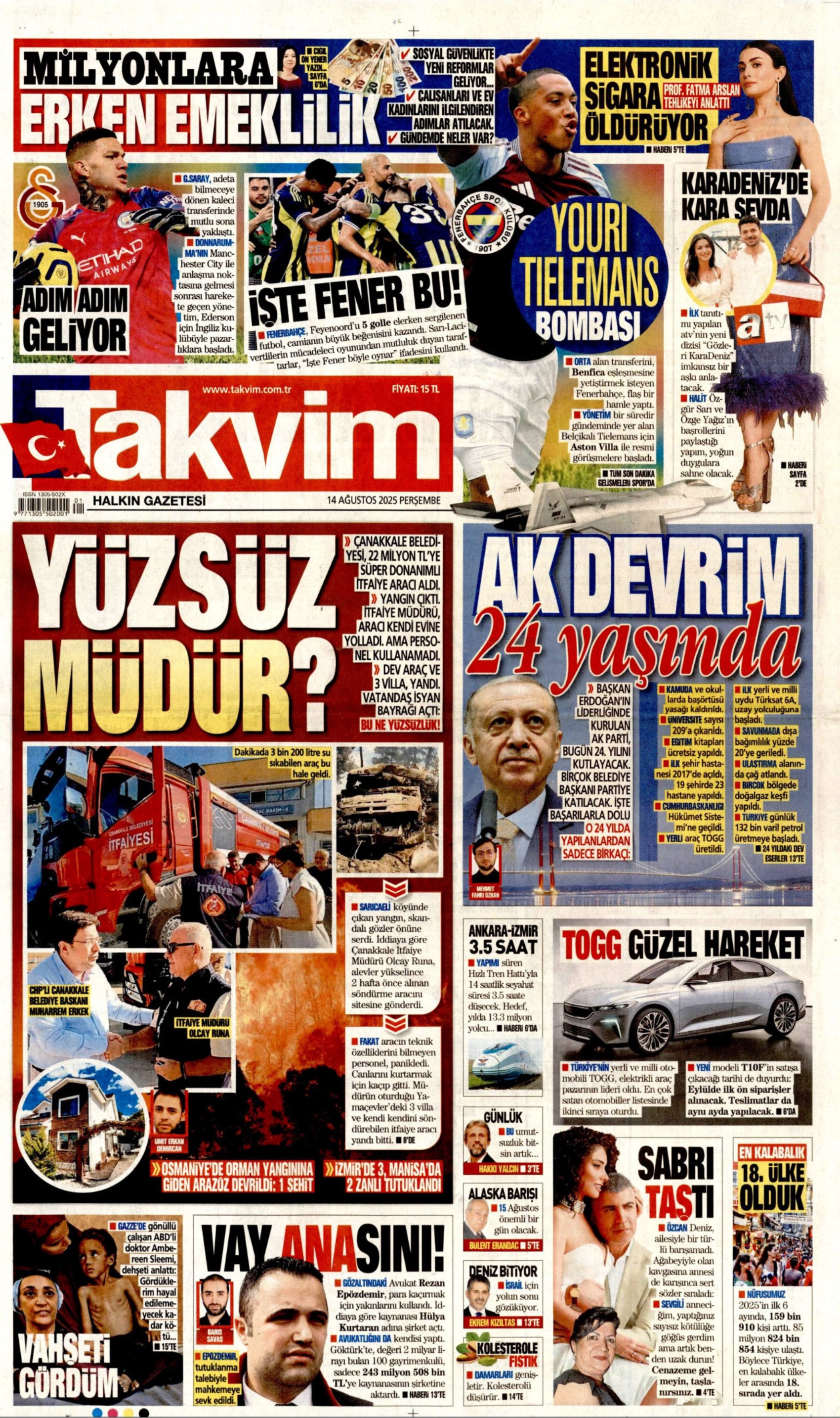 14 Ağustos 2025 gazete manşetleri: Gazeteler, Özlem Çerçioğlu'nun AKP'ye transferini nasıl gördü?