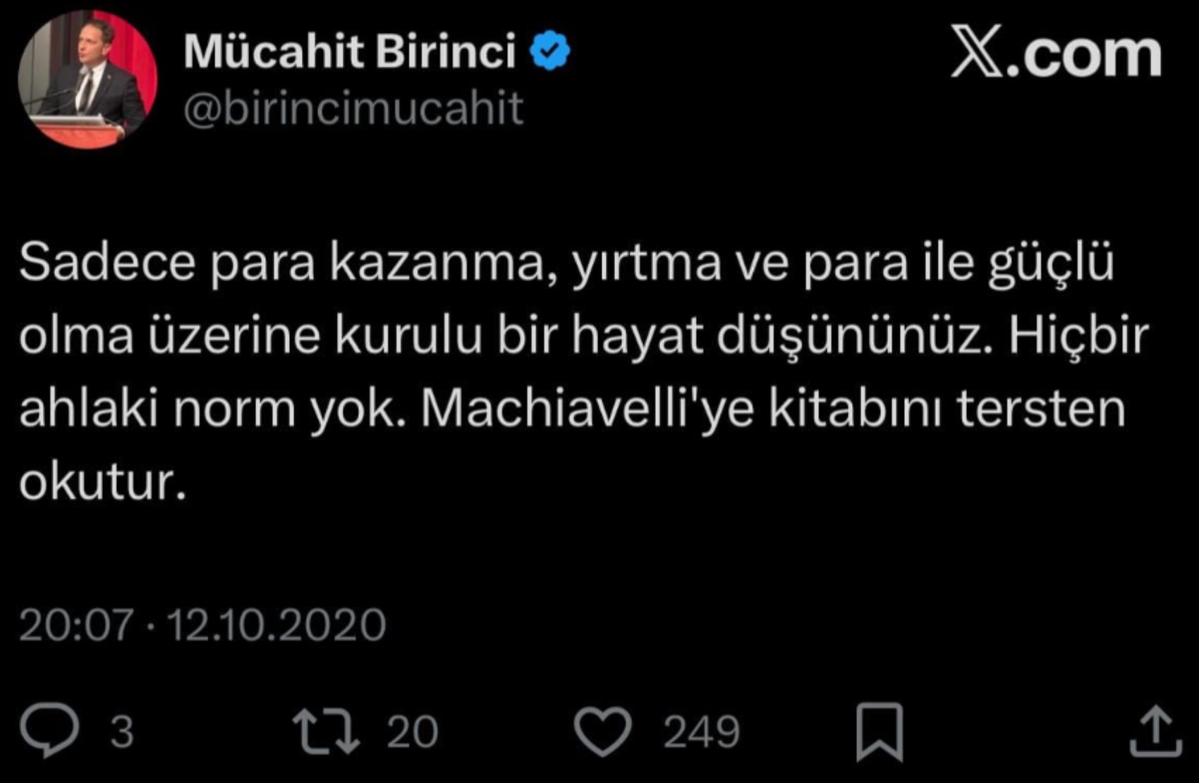 Murat Kapki iddialarıyla gündem olmuştu: Mücahit Birinci'nin Machiavelli paylaşımları gündem oldu