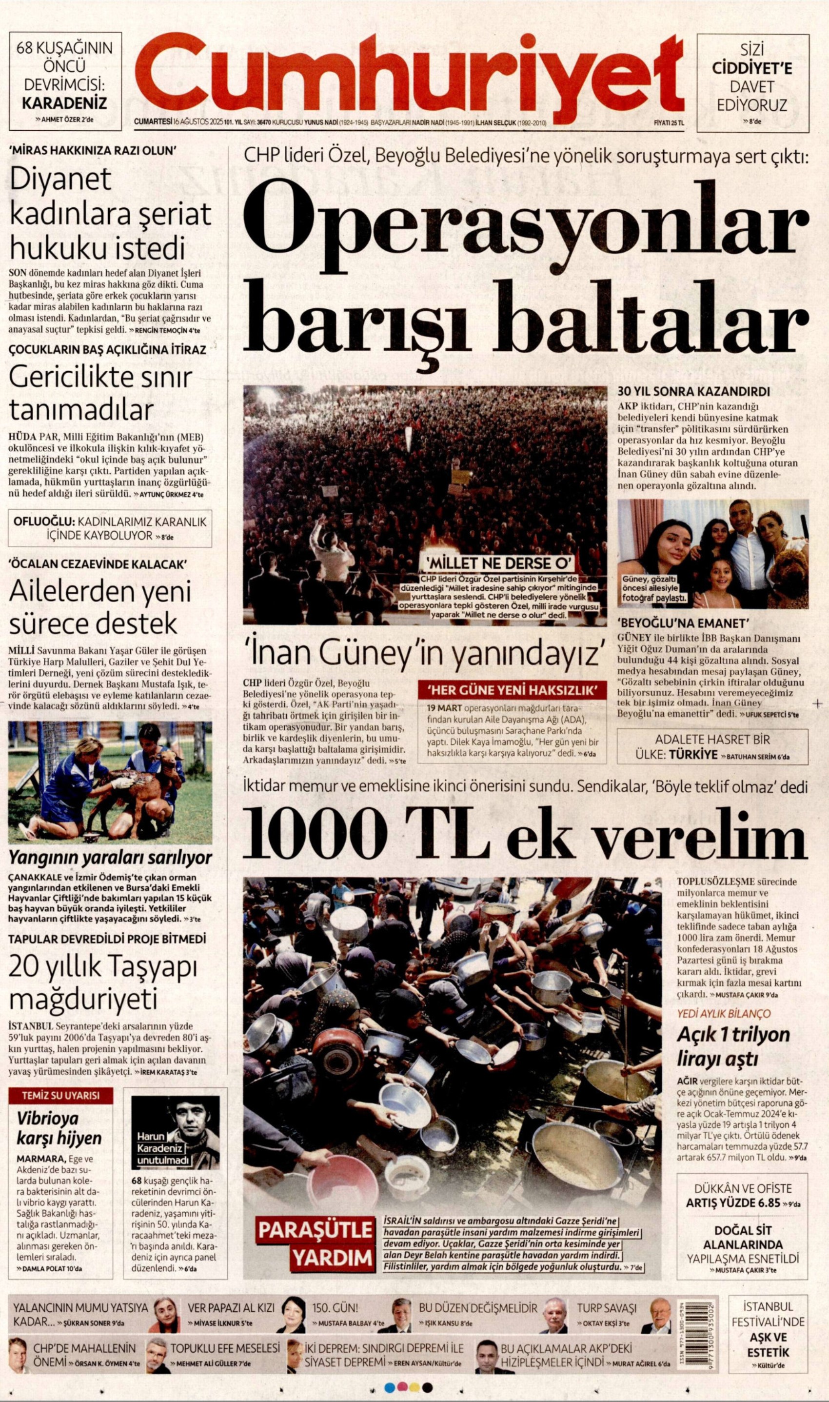 16 Ağustos 2025 gazete manşetleri