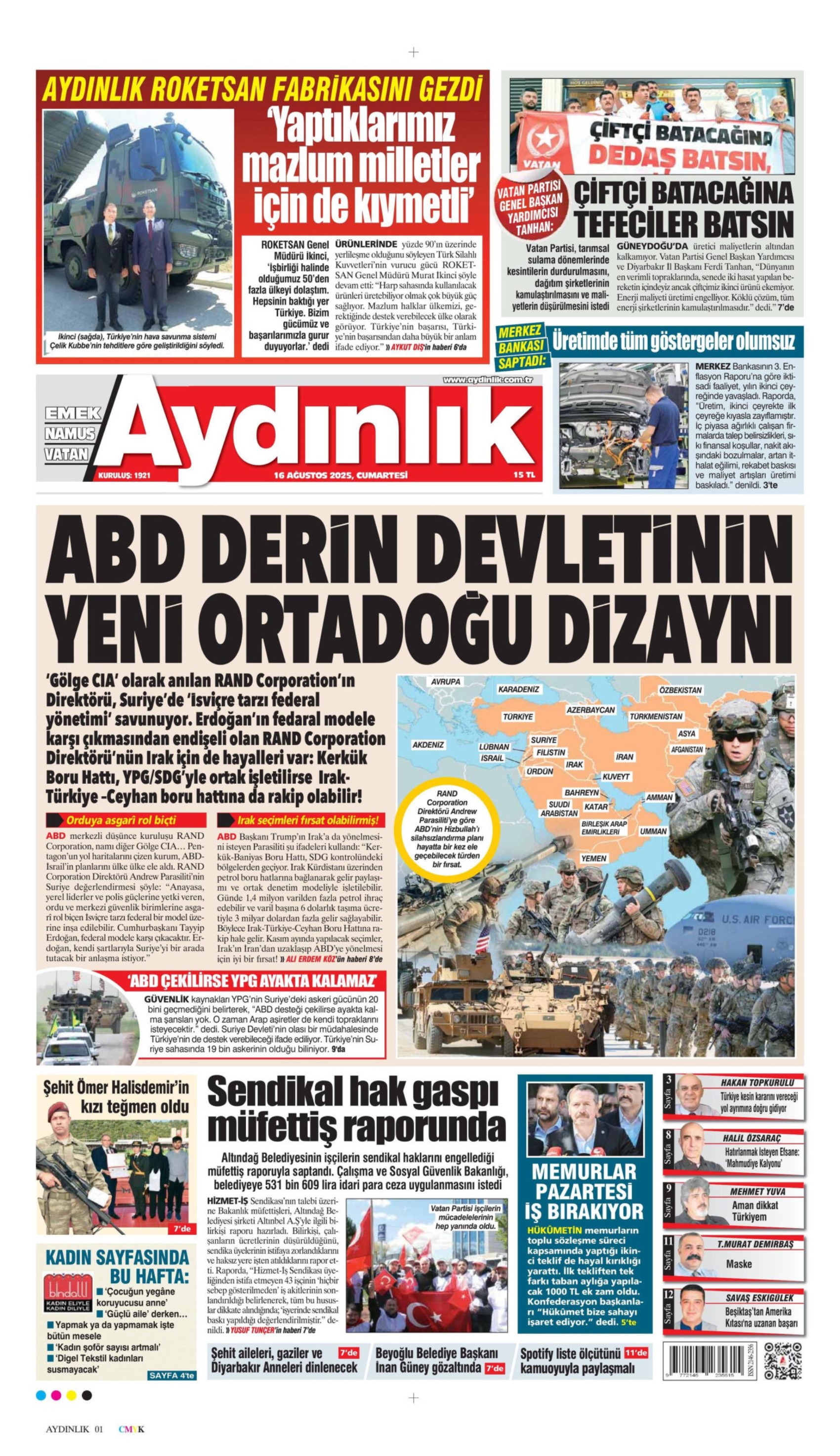 16 Ağustos 2025 gazete manşetleri