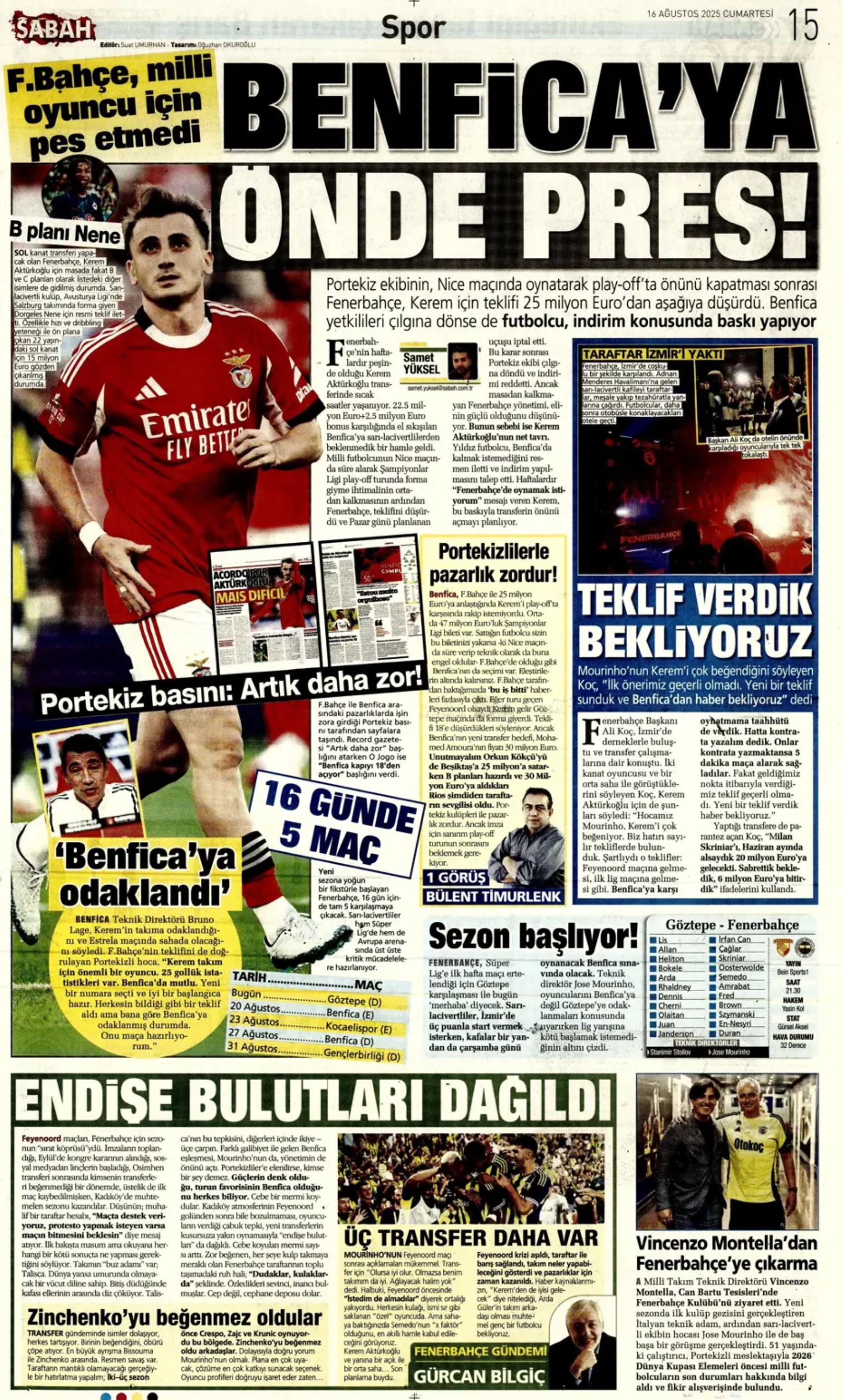 Sporda günün manşetleri: Kerem Aktürkoğlu'na 'Kartal' pençesi!