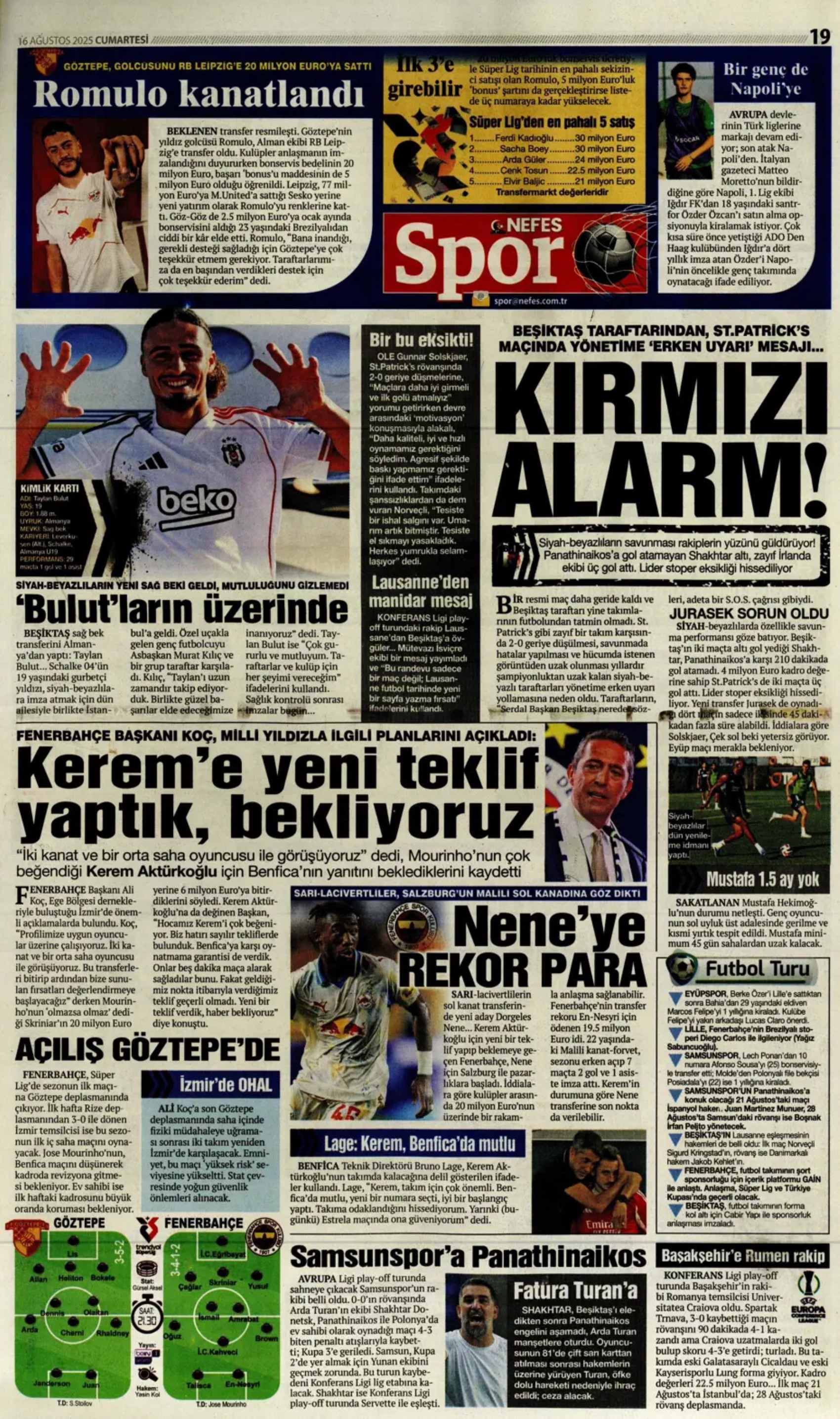 Sporda günün manşetleri: Kerem Aktürkoğlu'na 'Kartal' pençesi!