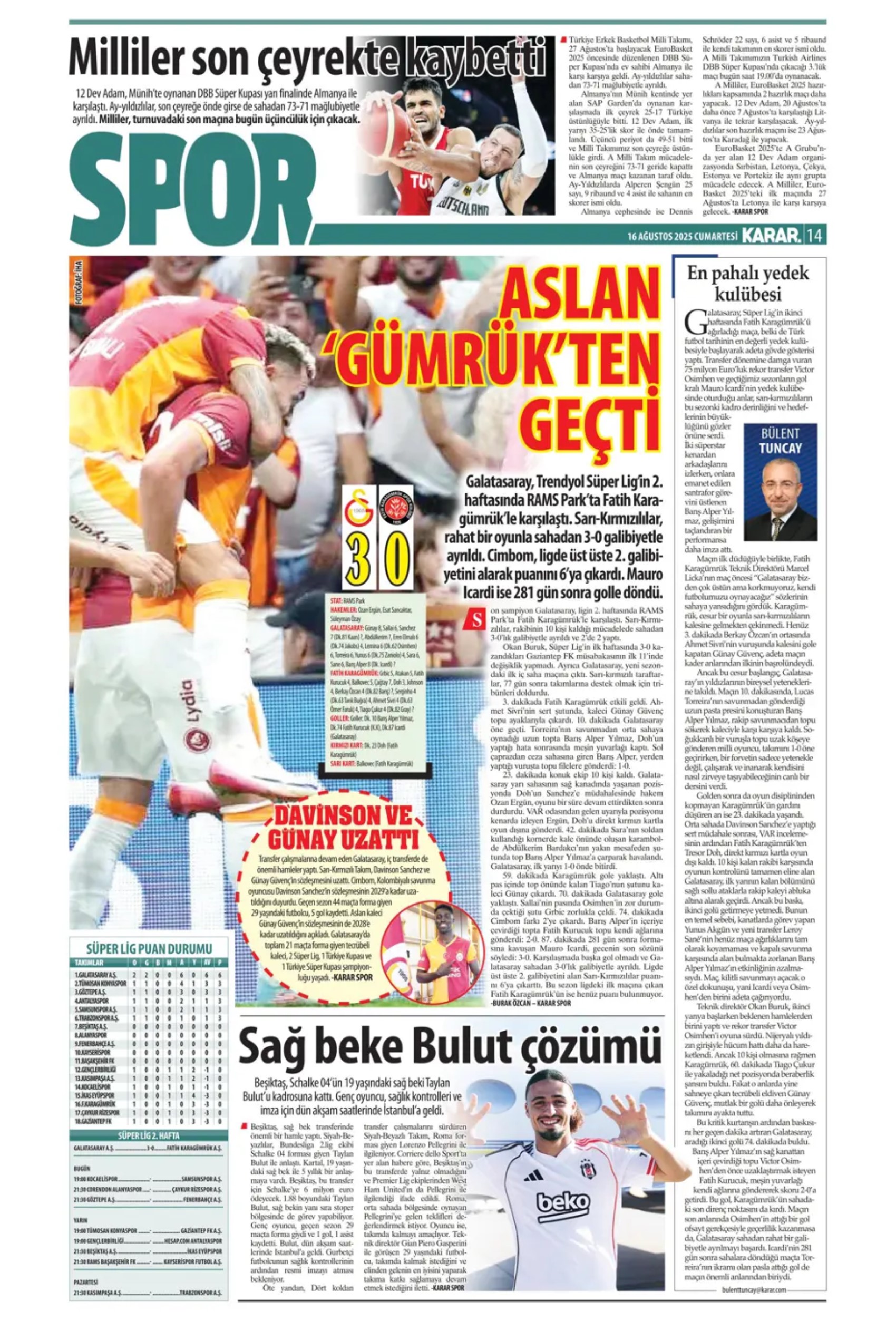 Sporda günün manşetleri: Kerem Aktürkoğlu'na 'Kartal' pençesi!