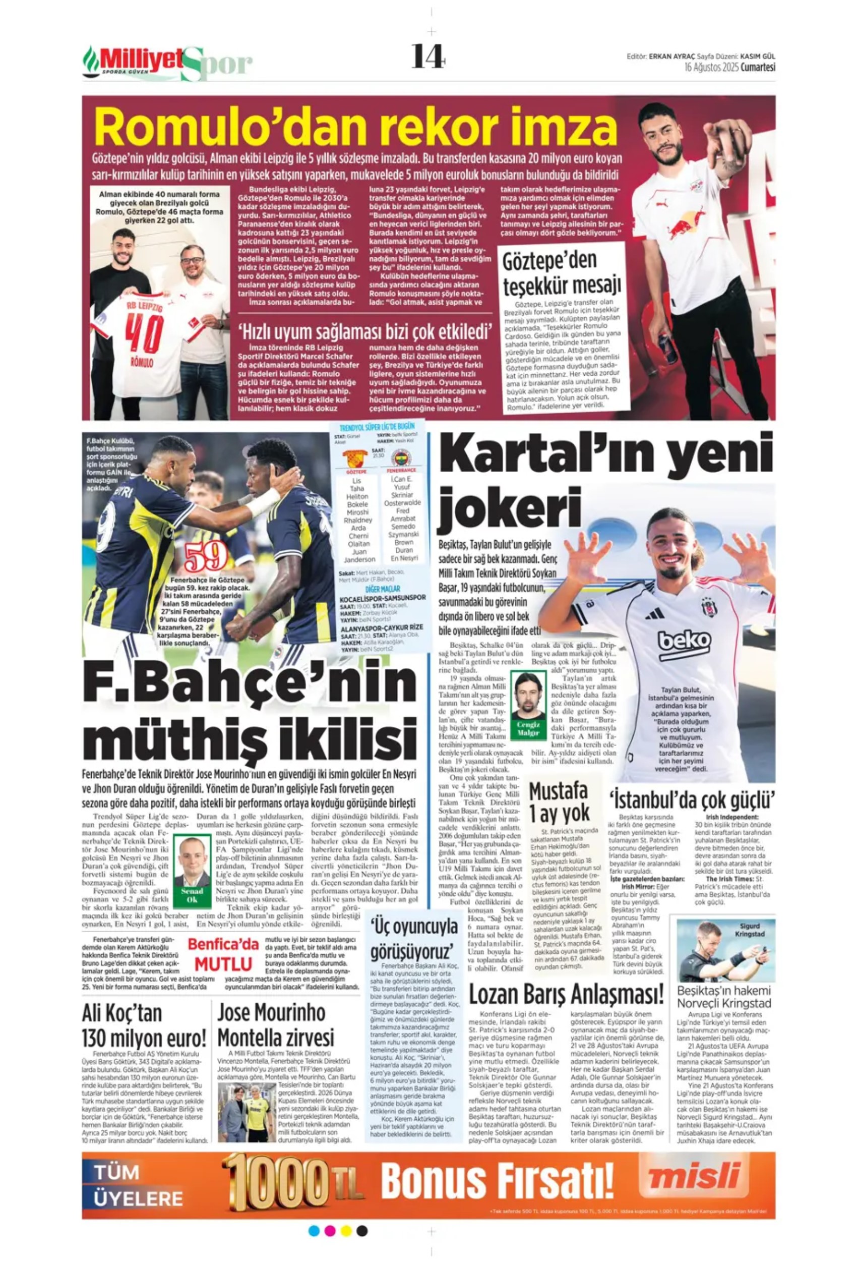Sporda günün manşetleri: Kerem Aktürkoğlu'na 'Kartal' pençesi!