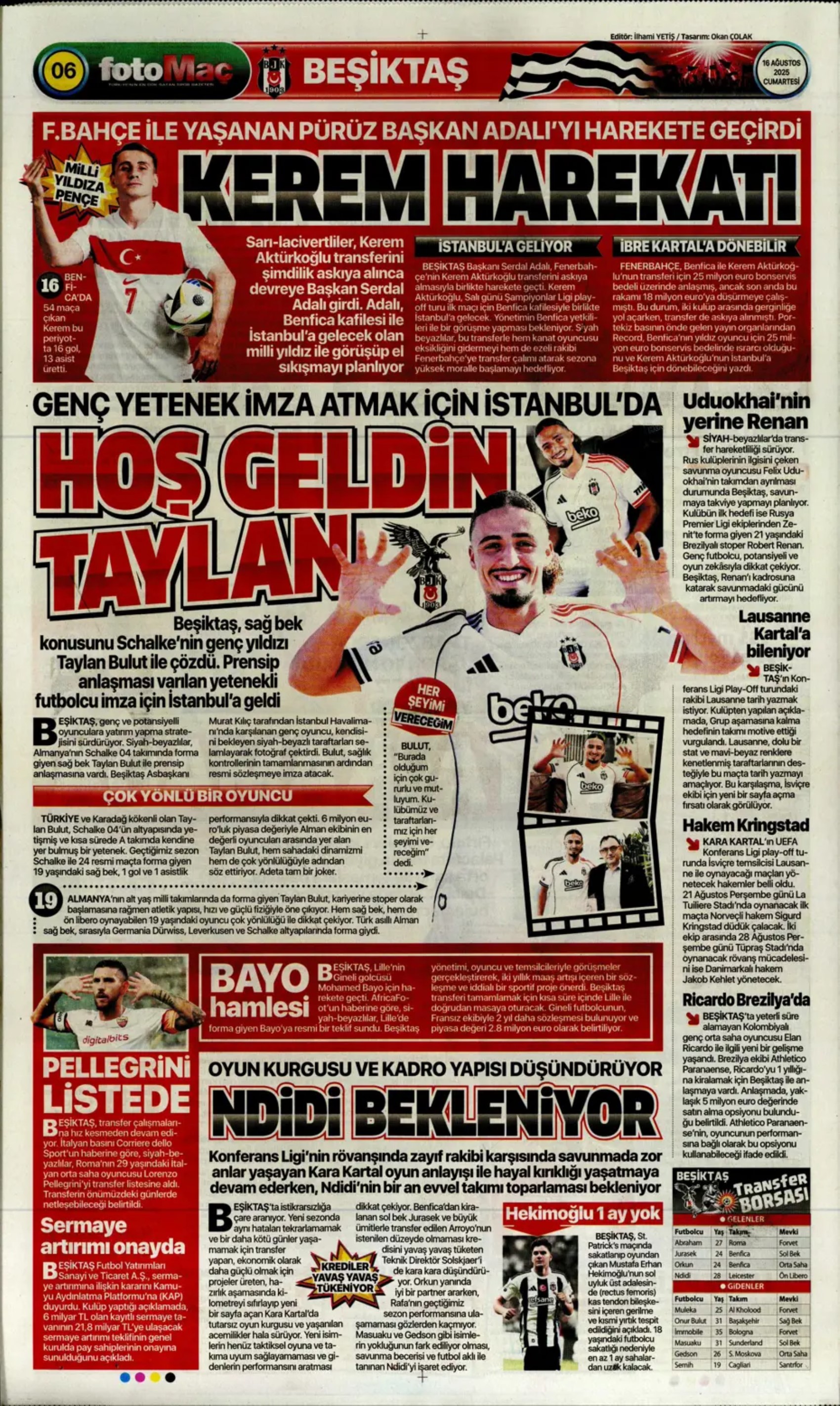 Sporda günün manşetleri: Kerem Aktürkoğlu'na 'Kartal' pençesi!