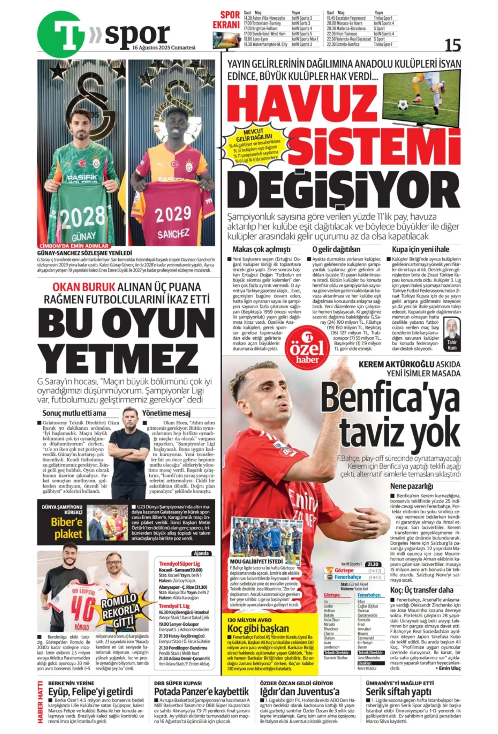 Sporda günün manşetleri: Kerem Aktürkoğlu'na 'Kartal' pençesi!