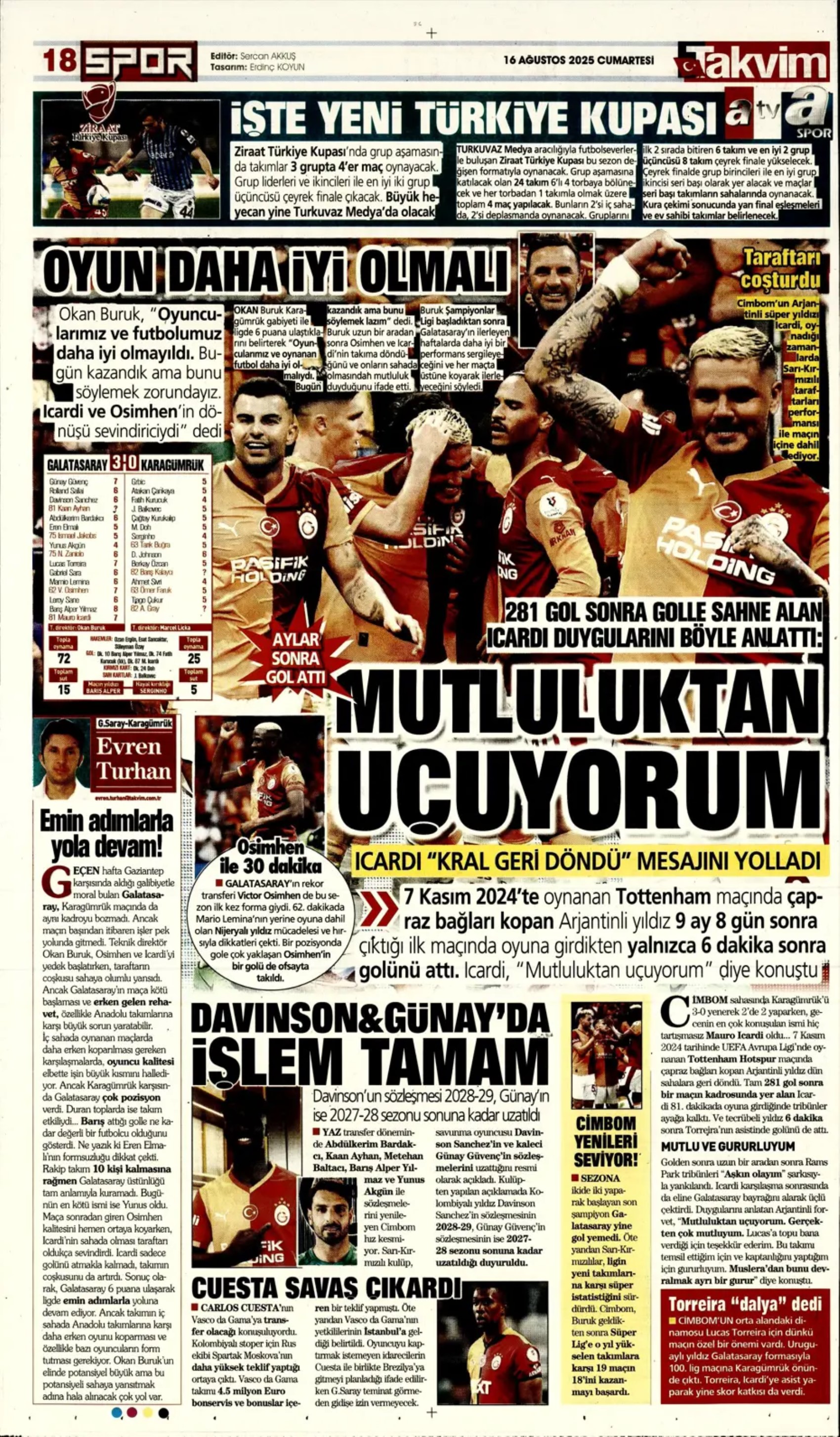 Sporda günün manşetleri: Kerem Aktürkoğlu'na 'Kartal' pençesi!