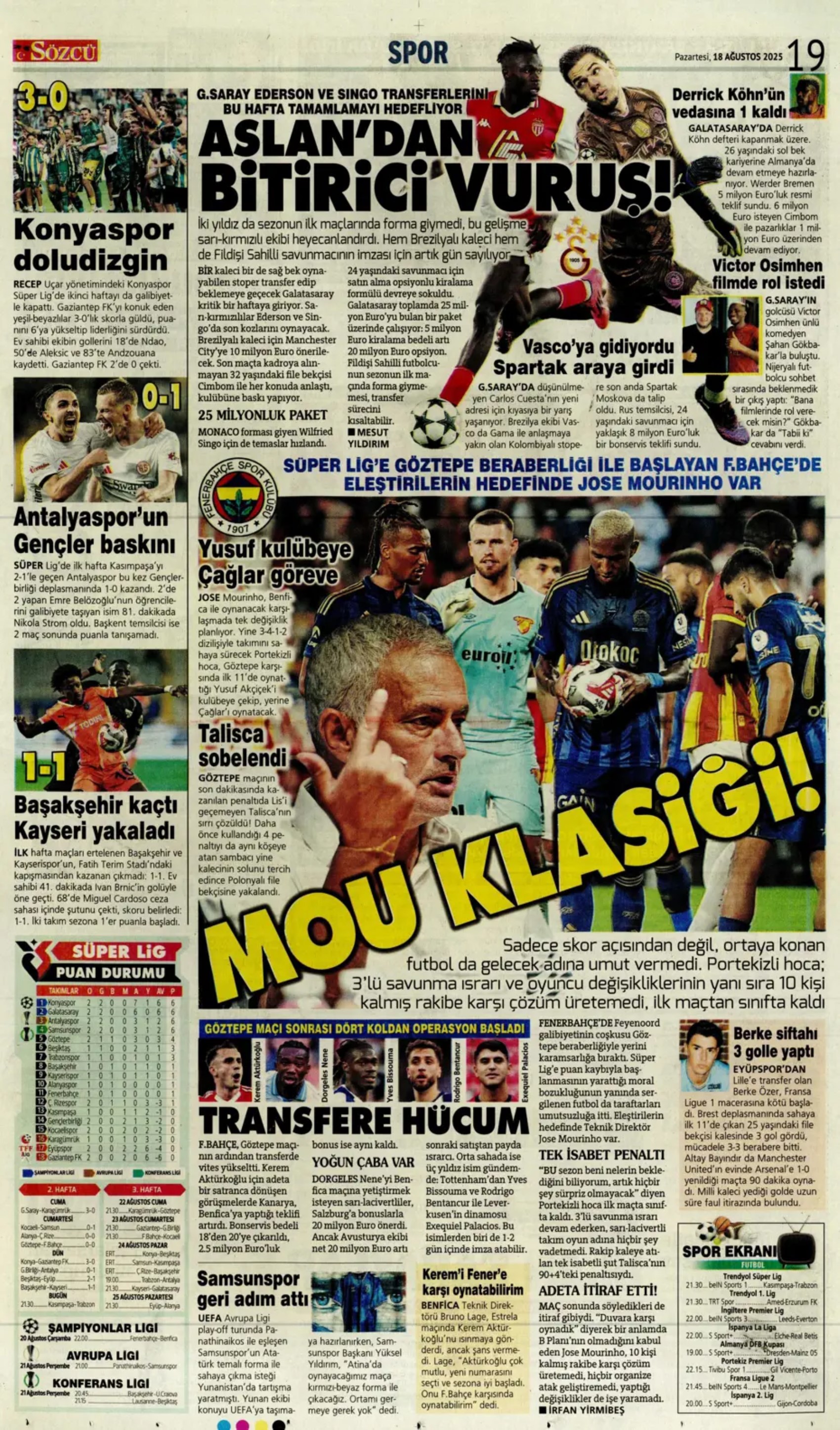 Sporda günün manşetleri: Fenerbahçe'de Palacios gündemi, Galatasaray'da Barış Alper'in alternatifi belli oldu!