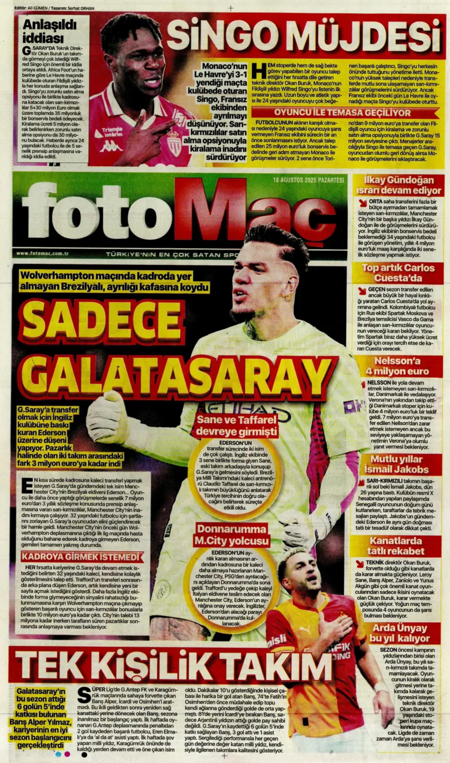 Sporda günün manşetleri: Fenerbahçe'de Palacios gündemi, Galatasaray'da Barış Alper'in alternatifi belli oldu!