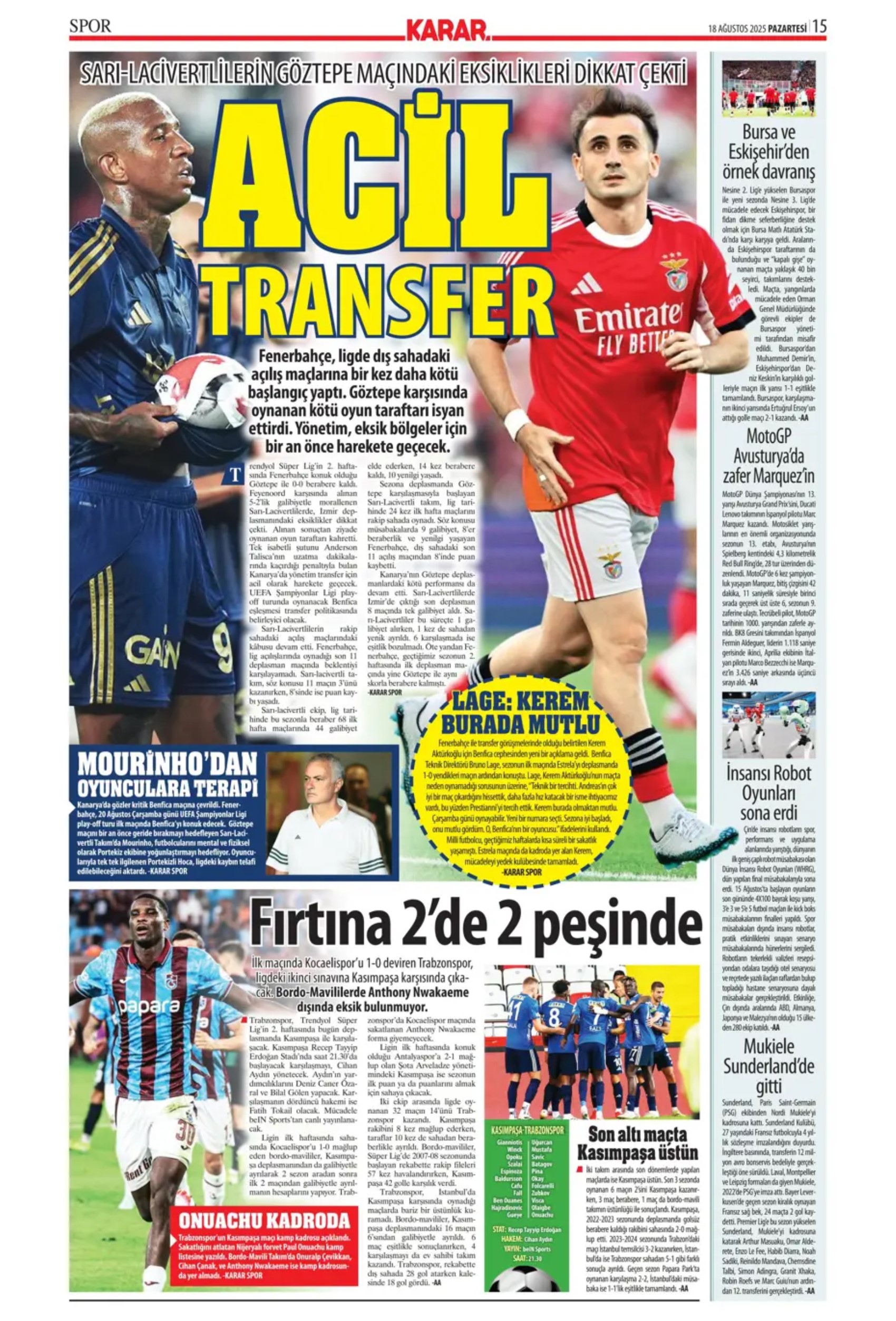 Sporda günün manşetleri: Fenerbahçe'de Palacios gündemi, Galatasaray'da Barış Alper'in alternatifi belli oldu!