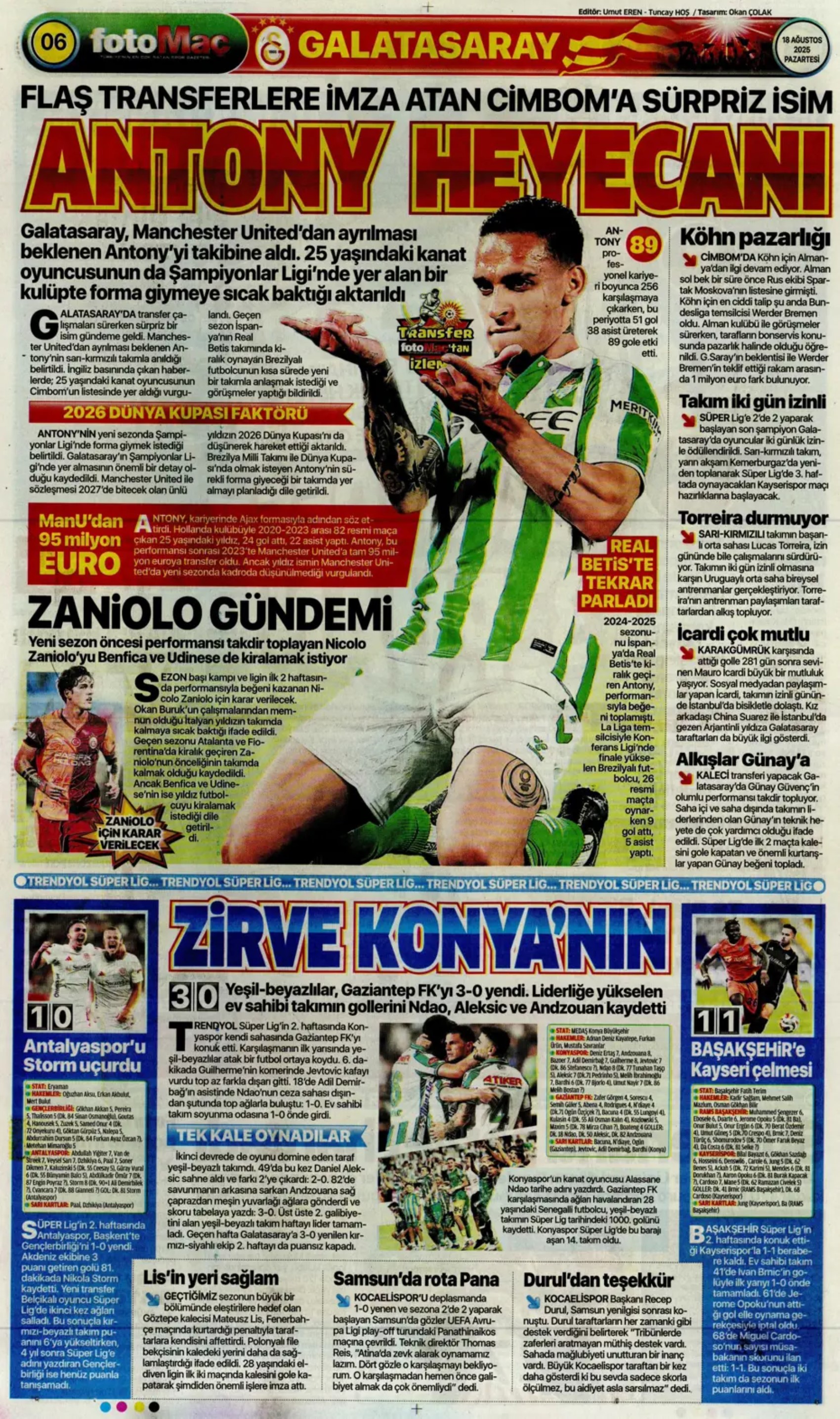 Sporda günün manşetleri: Fenerbahçe'de Palacios gündemi, Galatasaray'da Barış Alper'in alternatifi belli oldu!