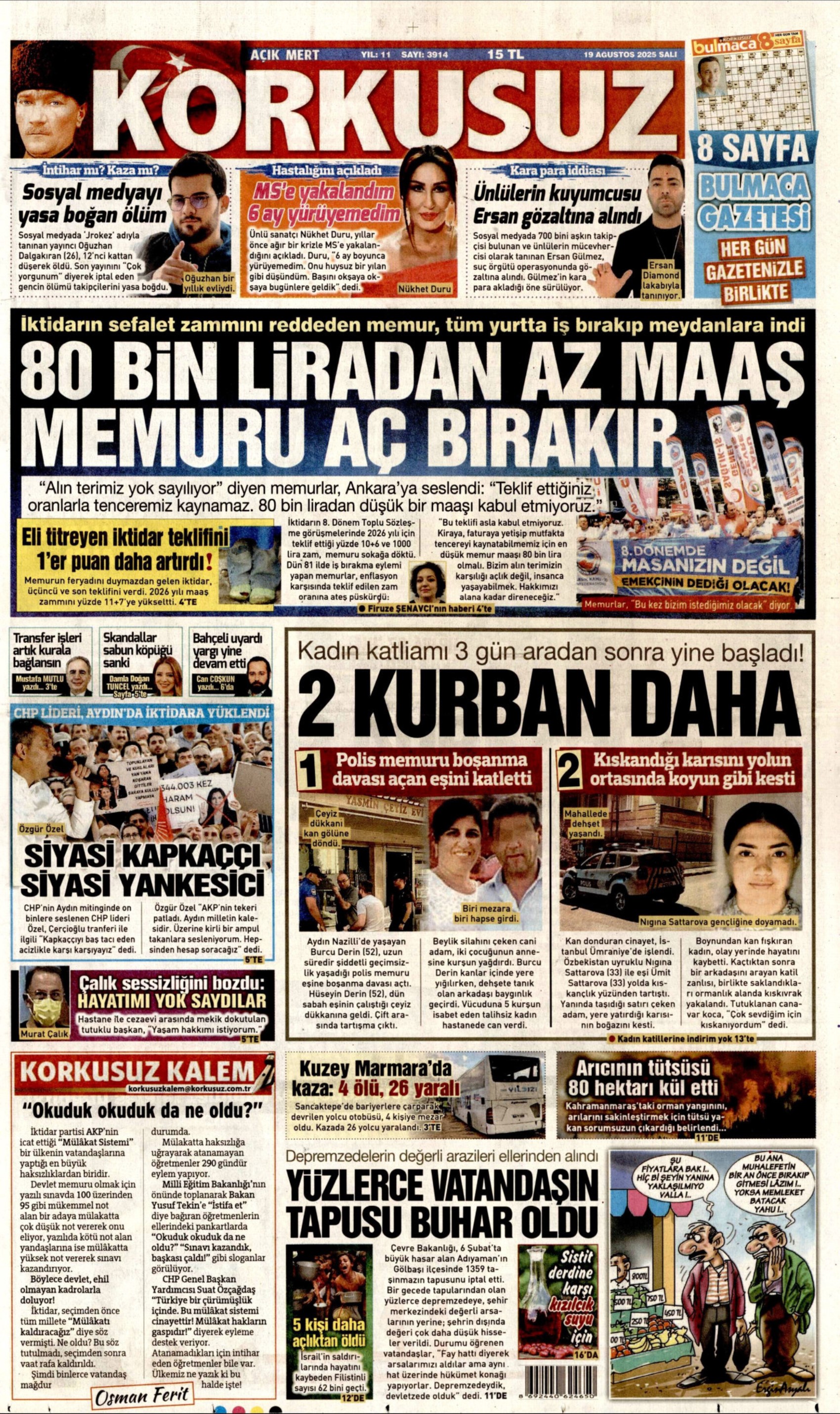 19 Ağustos 2025 gazete manşetleri: Gazeteler, CHP'nin Aydın mitingini nasıl gördü?