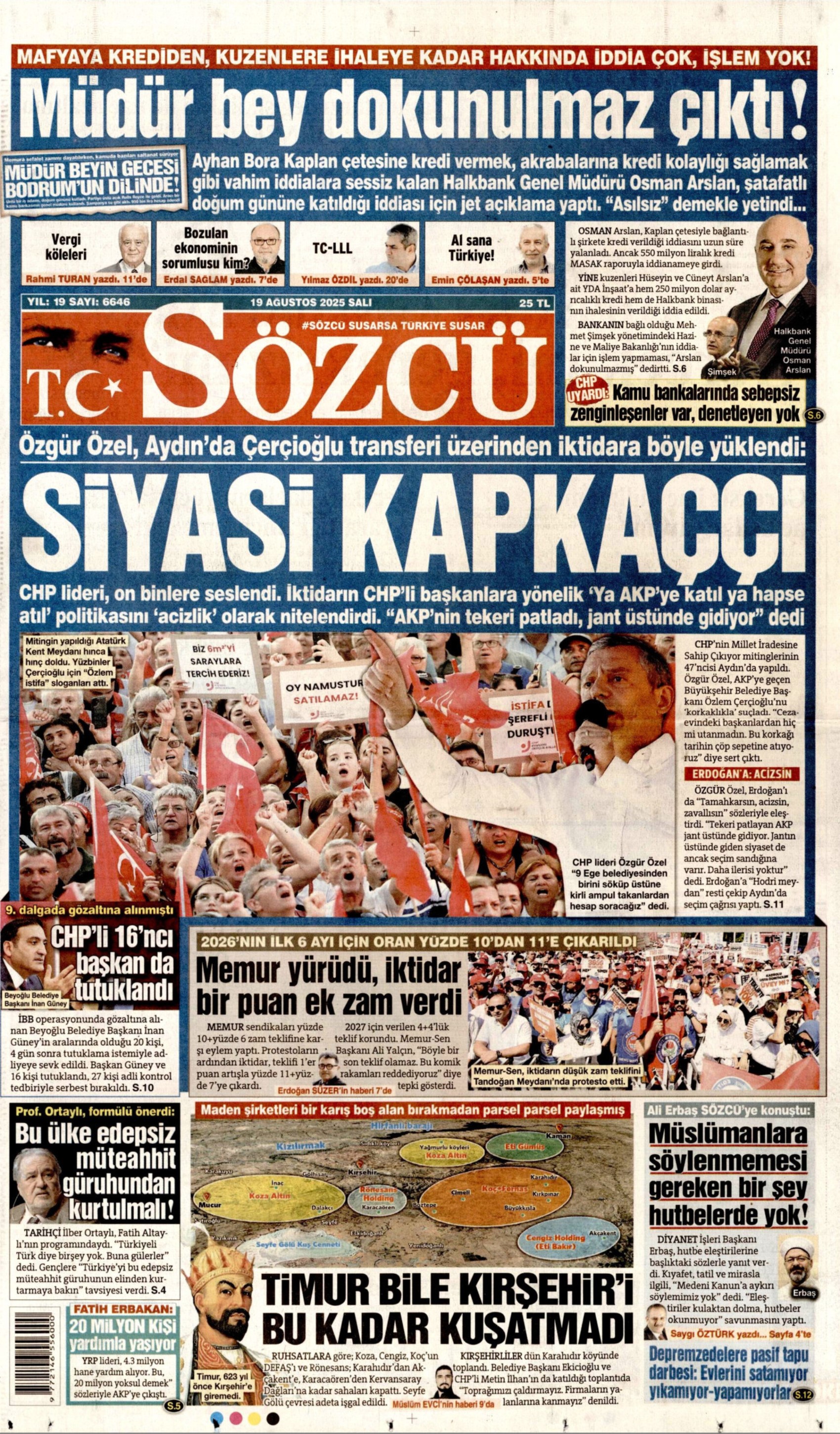 19 Ağustos 2025 gazete manşetleri: Gazeteler, CHP'nin Aydın mitingini nasıl gördü?