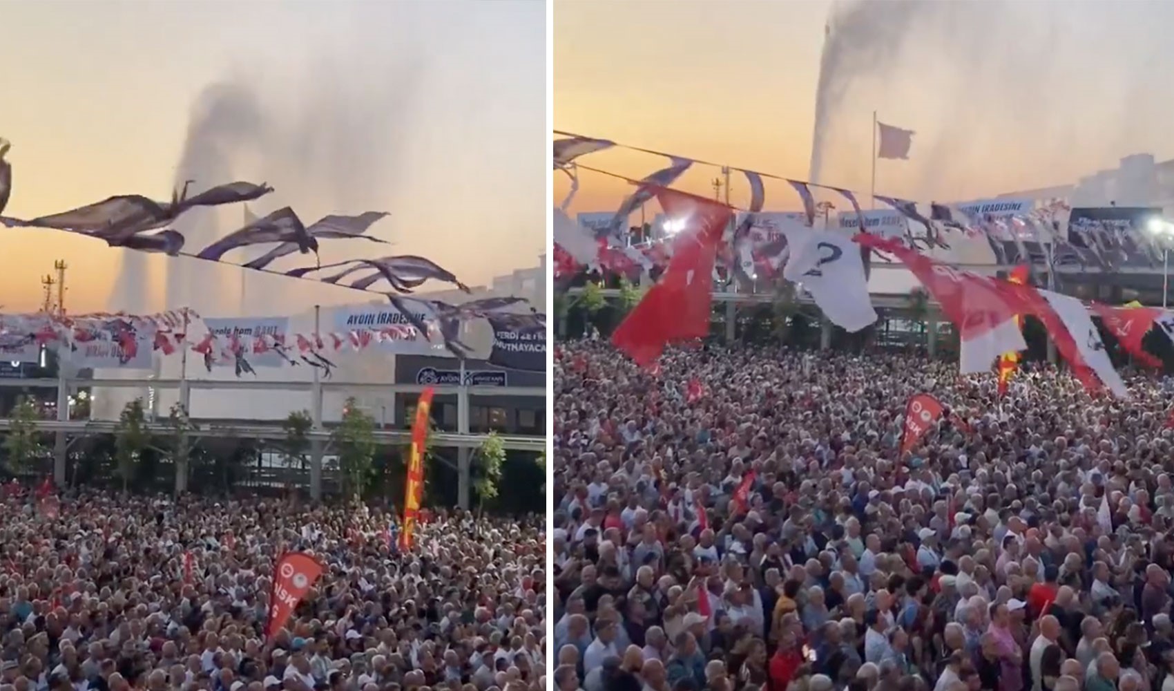 Aydın’daki CHP mitinginde fıskiyeler açıldı! Bazı yurttaşlar ıslandı Aydın’daki CHP mitinginde fıskiyeler açıldı! Bazı yurttaşlar ıslandı