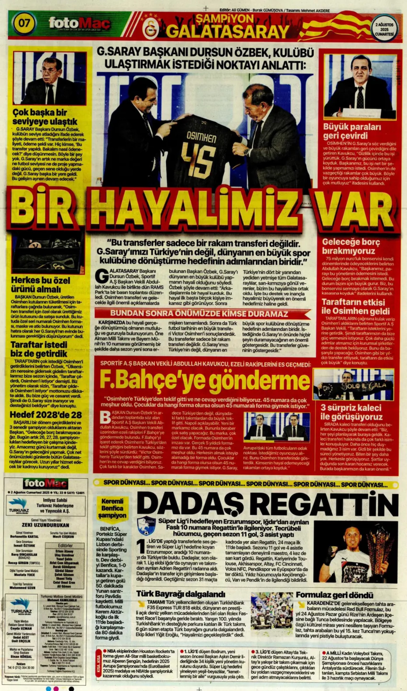 Sporda günün manşetleri: Beşiktaş'ta favori Sergen Yalçın