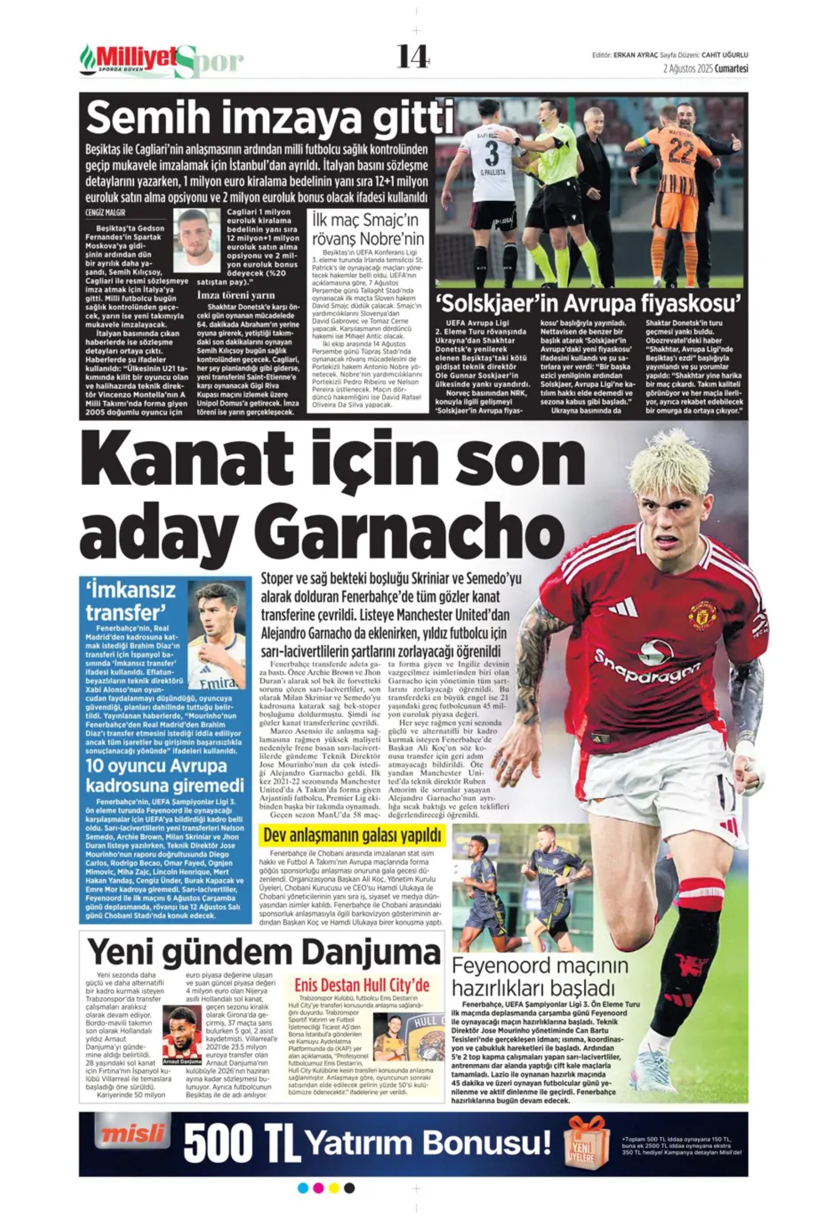 Sporda günün manşetleri: Beşiktaş'ta favori Sergen Yalçın