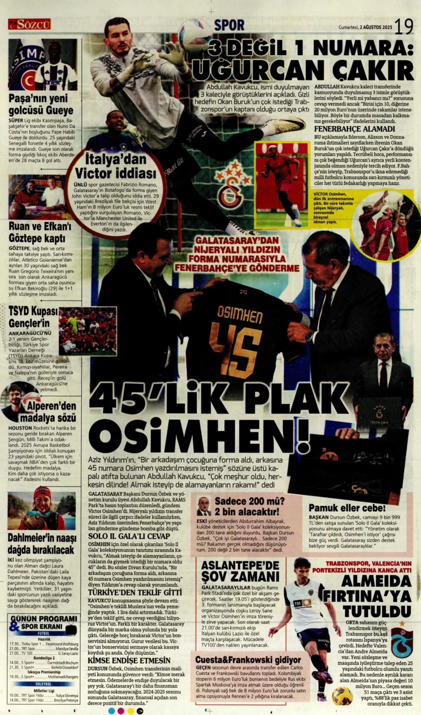 Sporda günün manşetleri: Beşiktaş'ta favori Sergen Yalçın