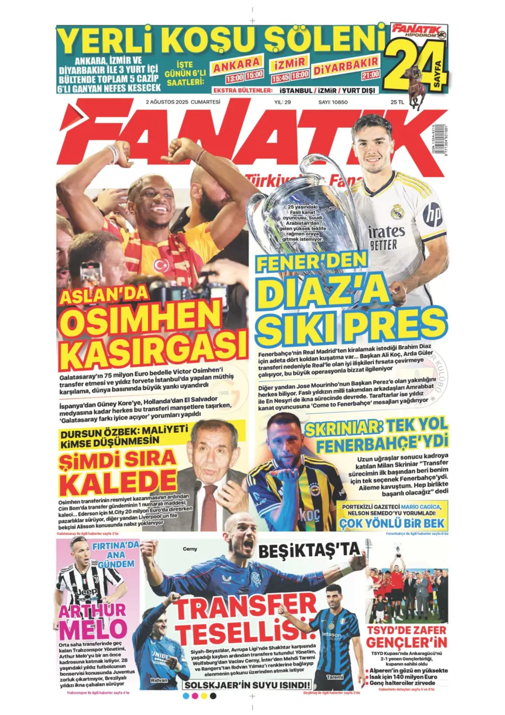 Sporda günün manşetleri: Beşiktaş'ta favori Sergen Yalçın
