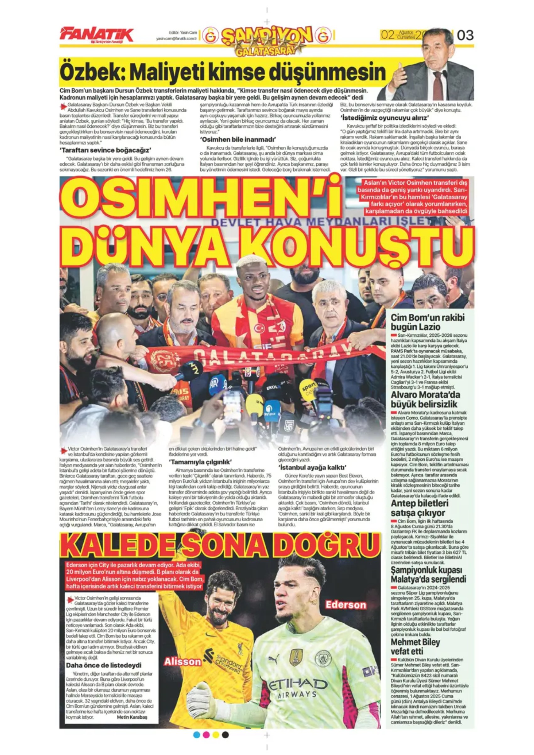 Sporda günün manşetleri: Beşiktaş'ta favori Sergen Yalçın