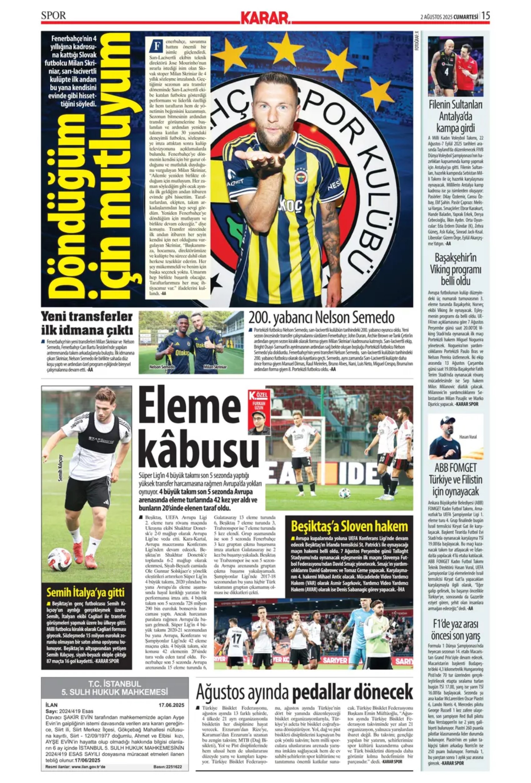 Sporda günün manşetleri: Beşiktaş'ta favori Sergen Yalçın