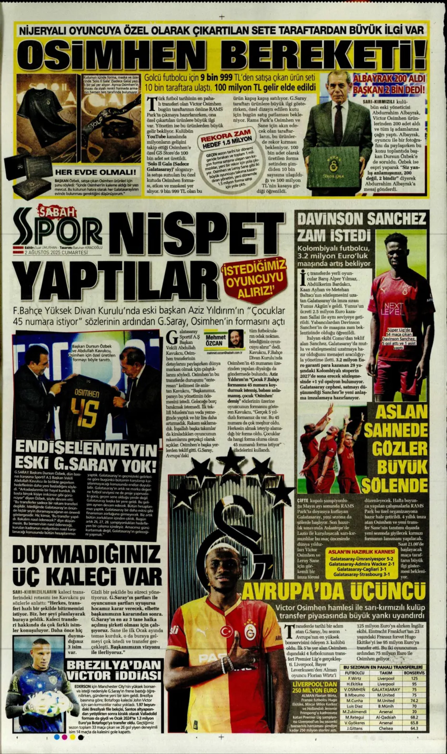 Sporda günün manşetleri: Beşiktaş'ta favori Sergen Yalçın