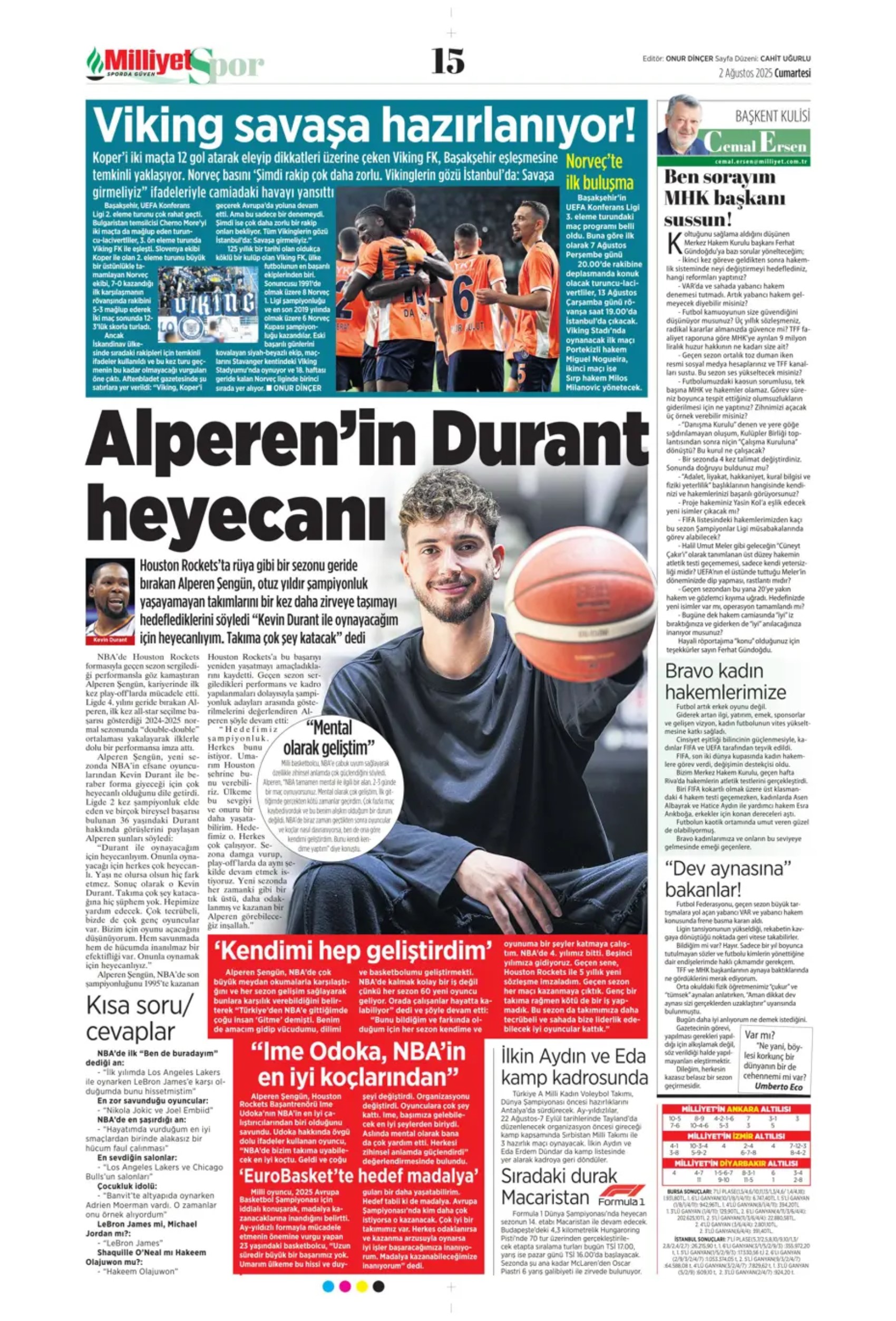 Sporda günün manşetleri: Beşiktaş'ta favori Sergen Yalçın