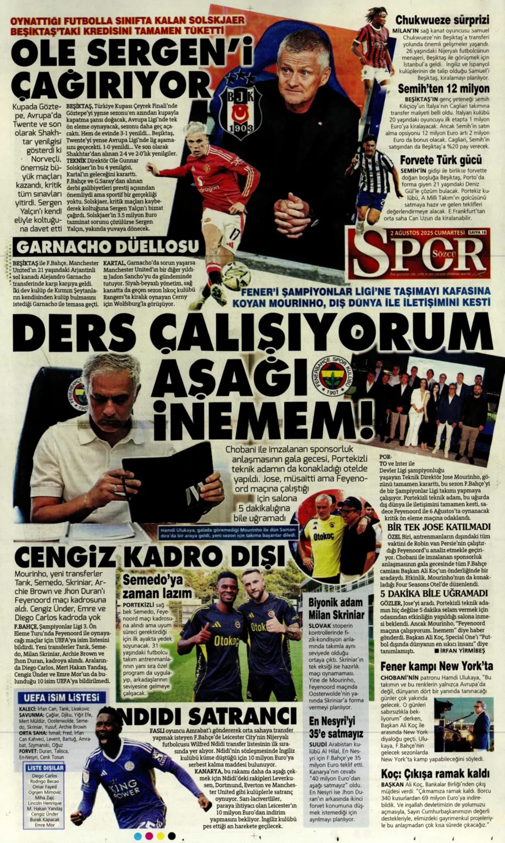 Sporda günün manşetleri: Beşiktaş'ta favori Sergen Yalçın