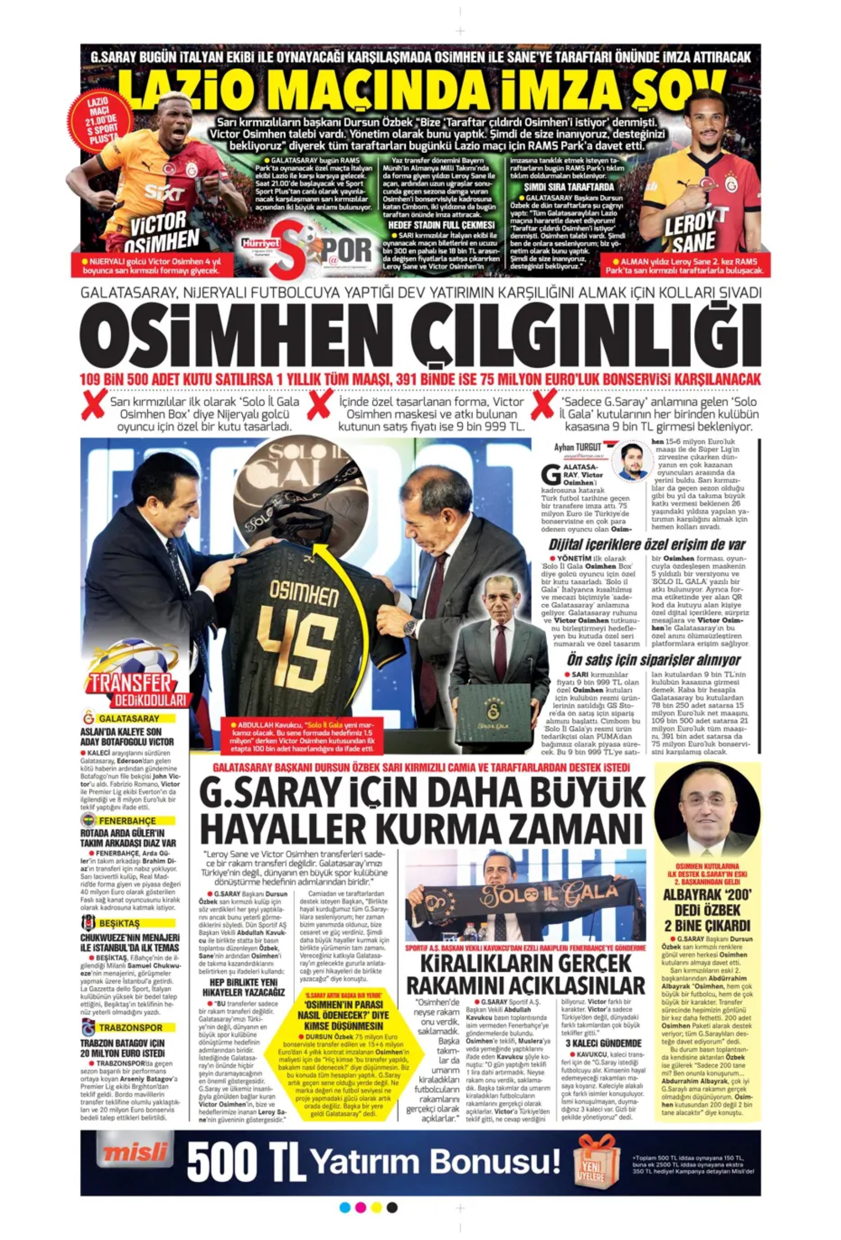 Sporda günün manşetleri: Beşiktaş'ta favori Sergen Yalçın