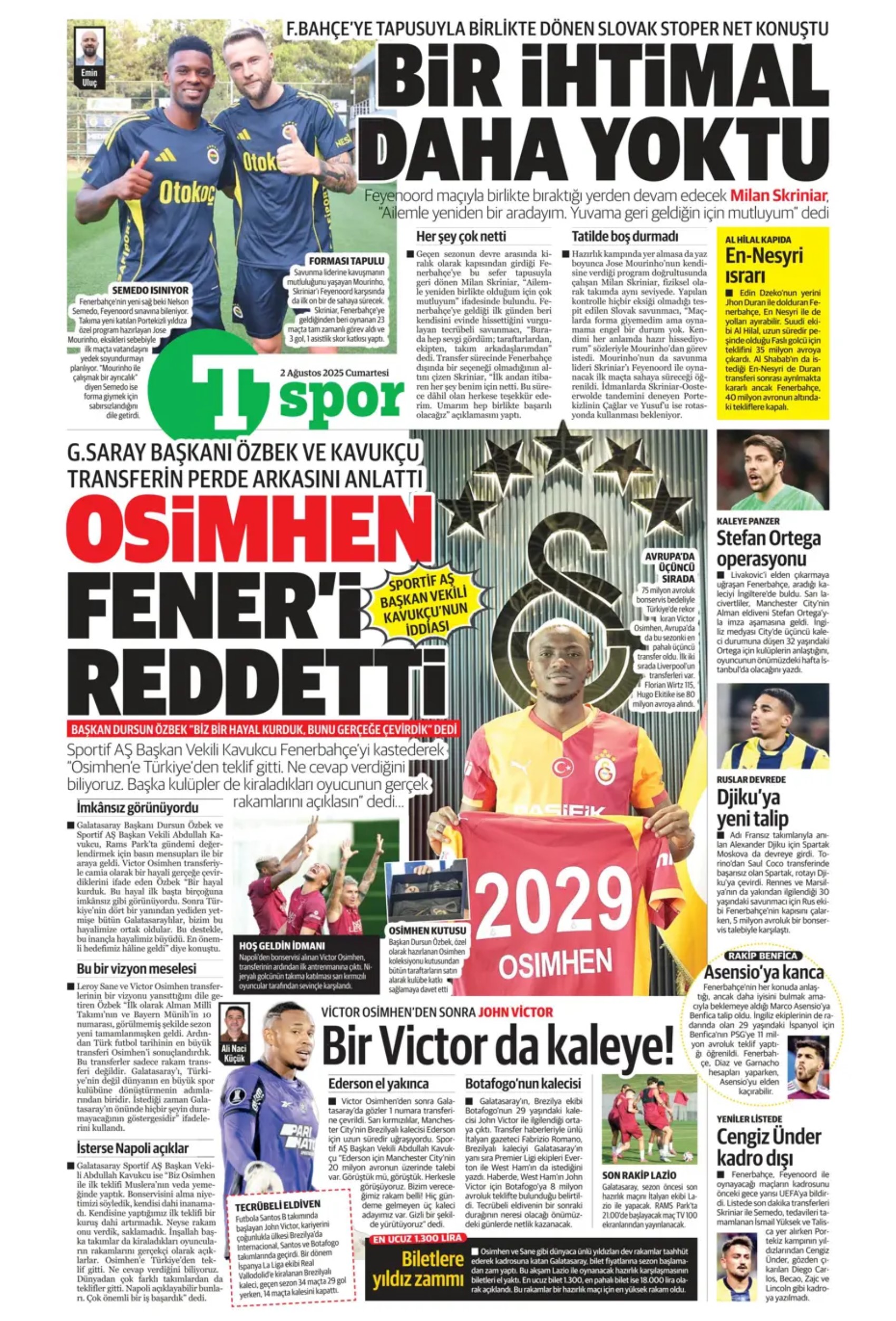 Sporda günün manşetleri: Beşiktaş'ta favori Sergen Yalçın