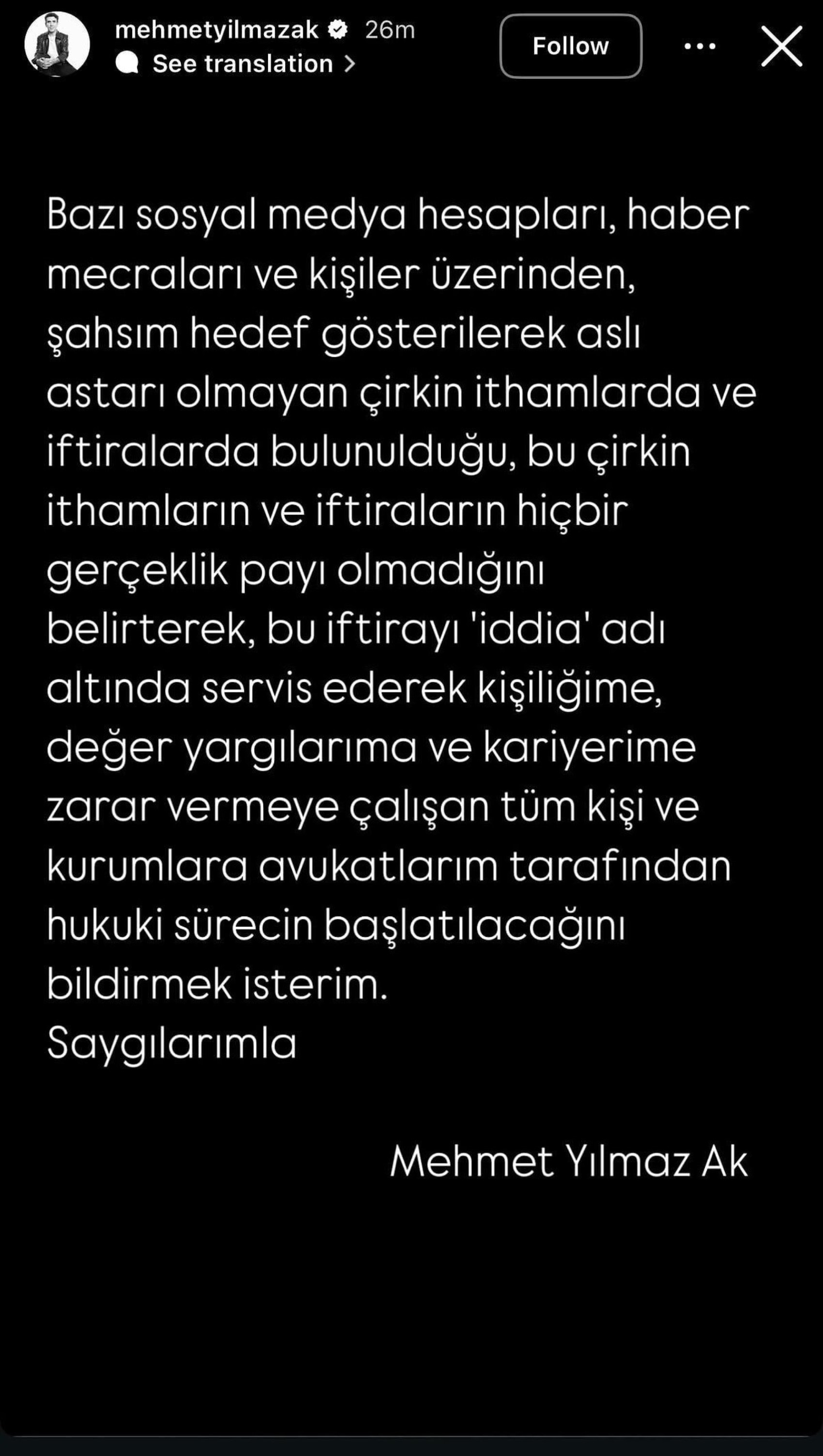 Tacizle suçlanan oyuncu Mehmet Yılmaz Ak sessizliğini bozdu