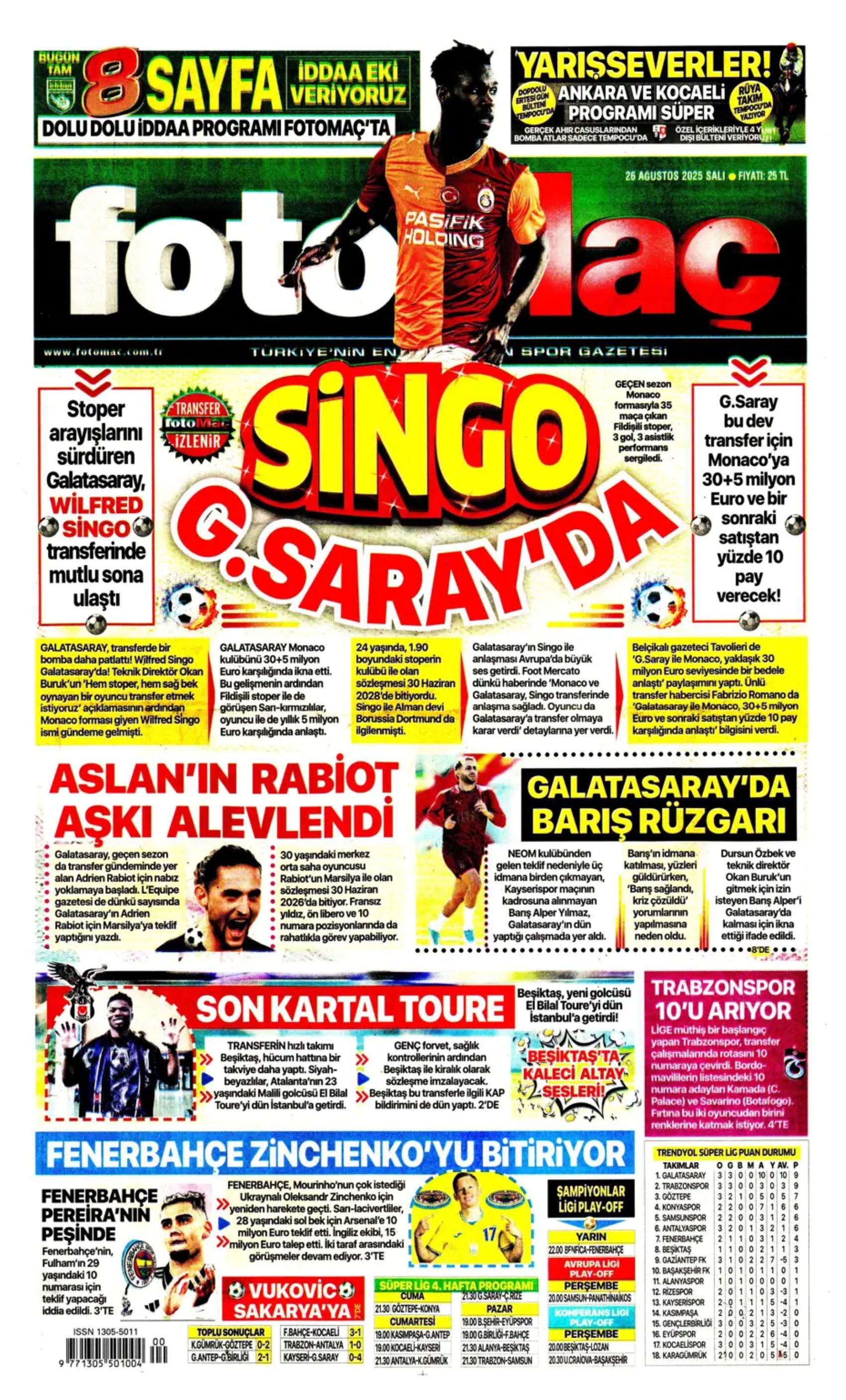Sporda günün manşetleri... Galatasaray transferde atağa kalktı: Aslan, Singo transferini bitiriyor