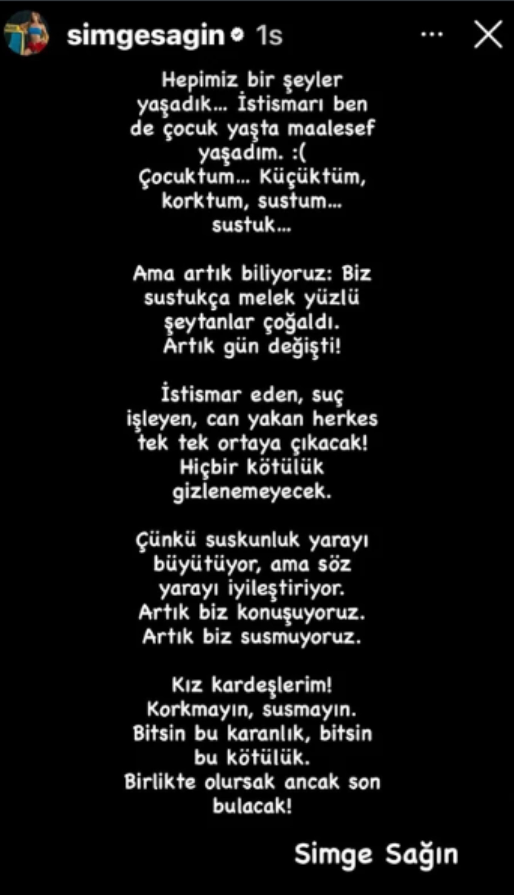 Simge Sağın da cinsel istismar kurbanı olduğunu açıkladı