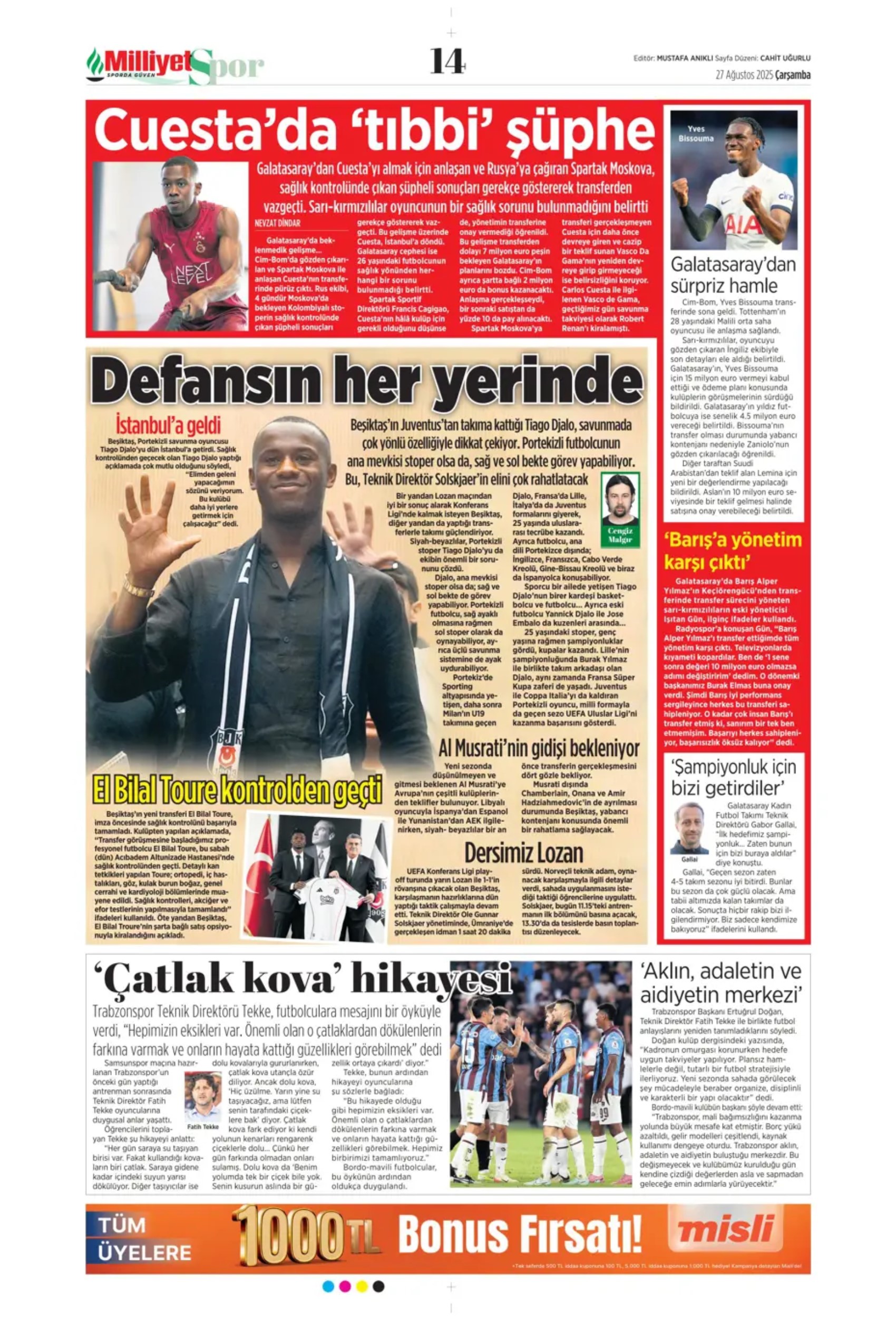 Sporda günün manşetleri... Fenerbahçe'nin liste başını Galatasaray alıyor