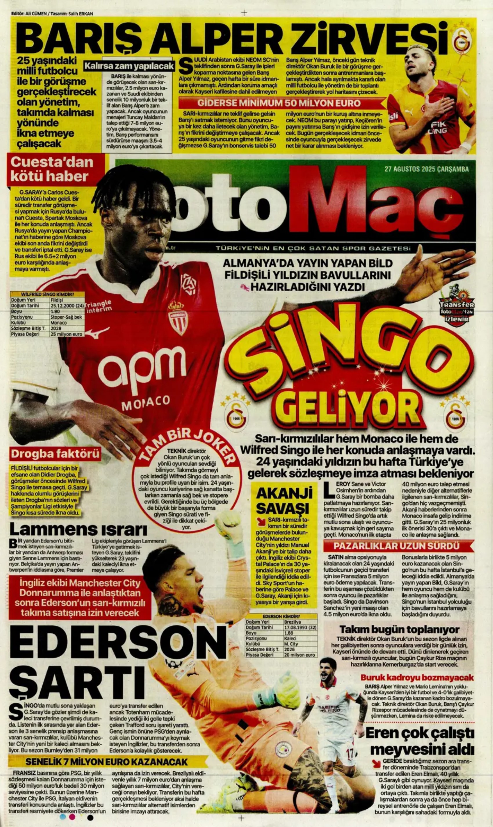Sporda günün manşetleri... Fenerbahçe'nin liste başını Galatasaray alıyor