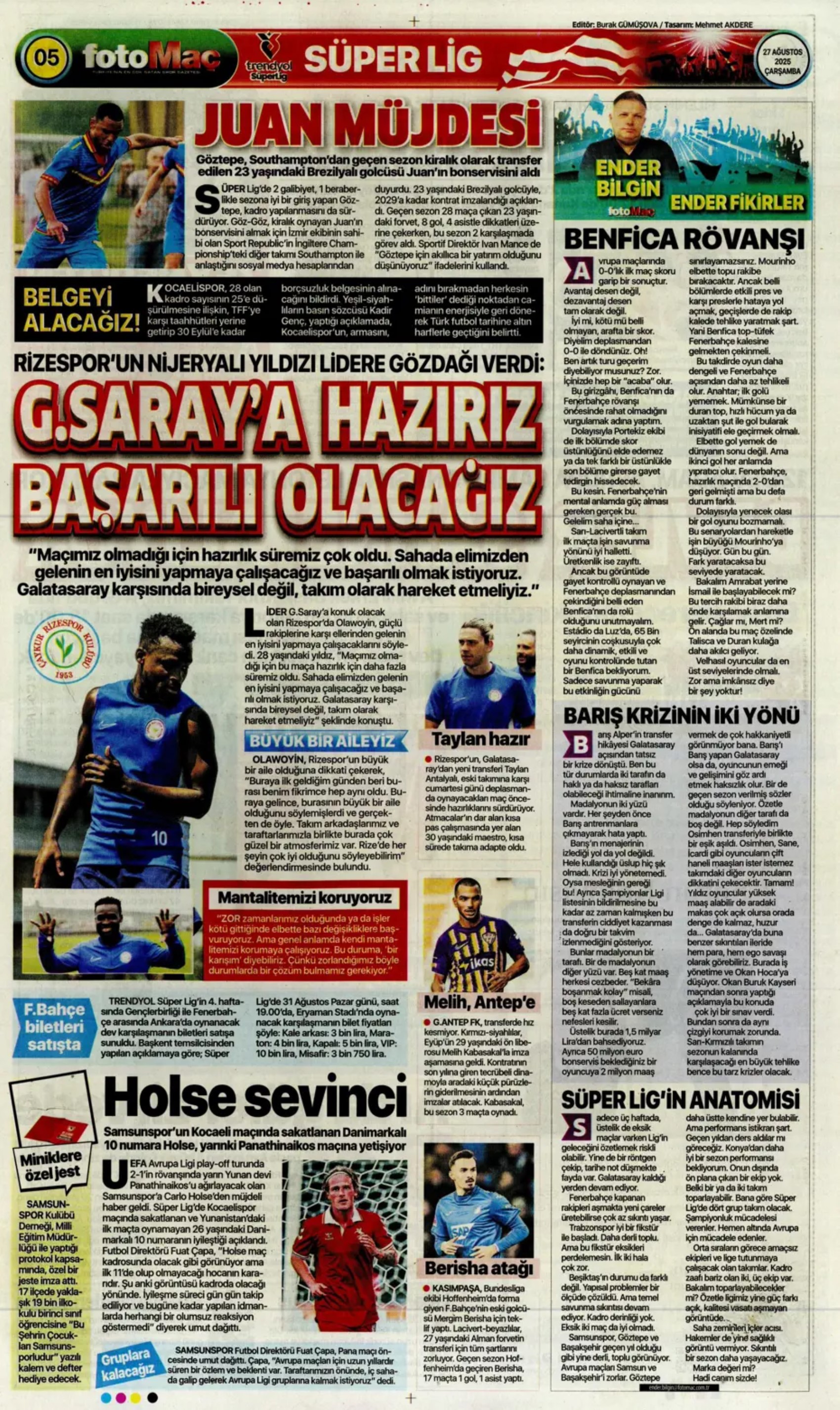 Sporda günün manşetleri... Fenerbahçe'nin liste başını Galatasaray alıyor
